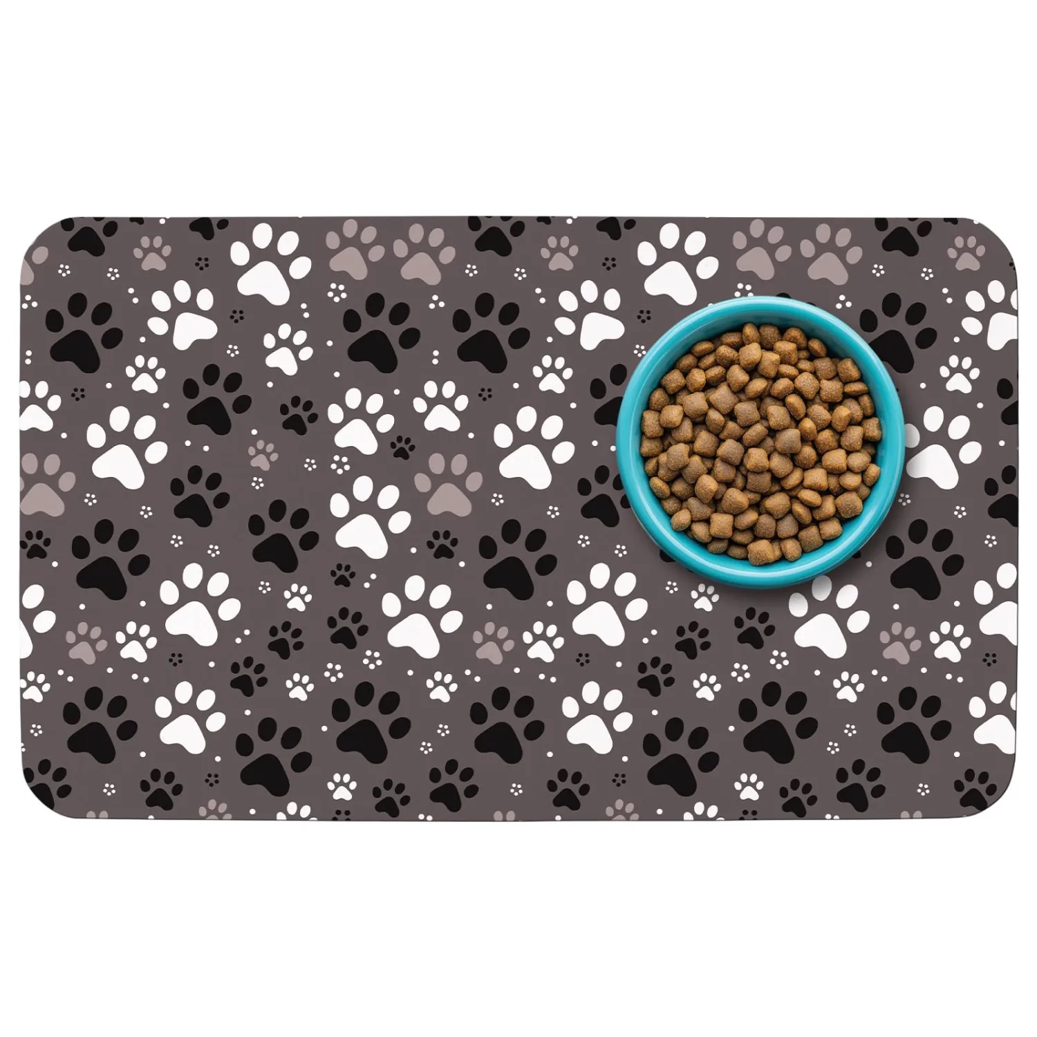 Patterned Cat & Dog Bowl Mat for Food and Water, 12"×20" Quick Dry Absorbent Pet Feeding Mat, Eco-Friendly Dog Placemat