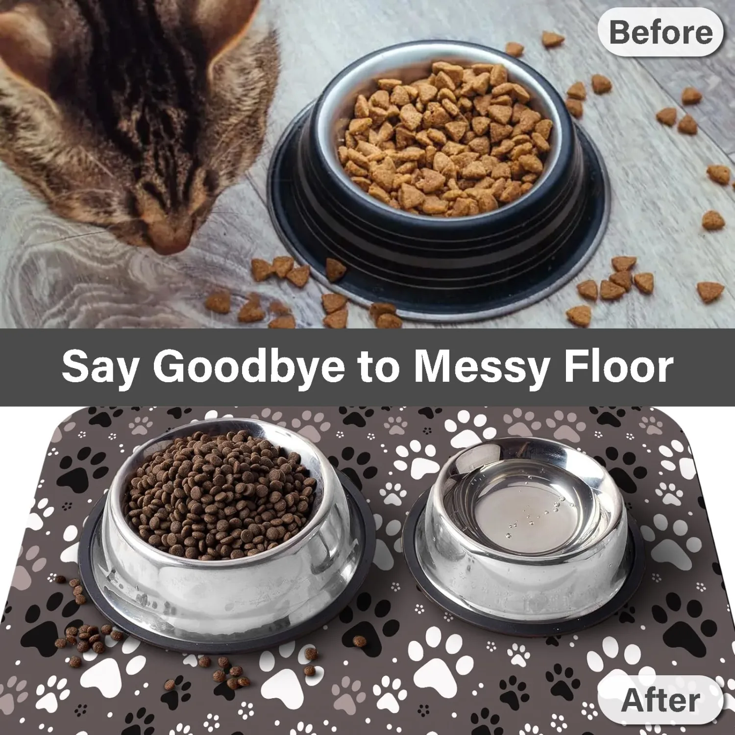 Patterned Cat & Dog Bowl Mat for Food and Water, 12"×20" Quick Dry Absorbent Pet Feeding Mat, Eco-Friendly Dog Placemat