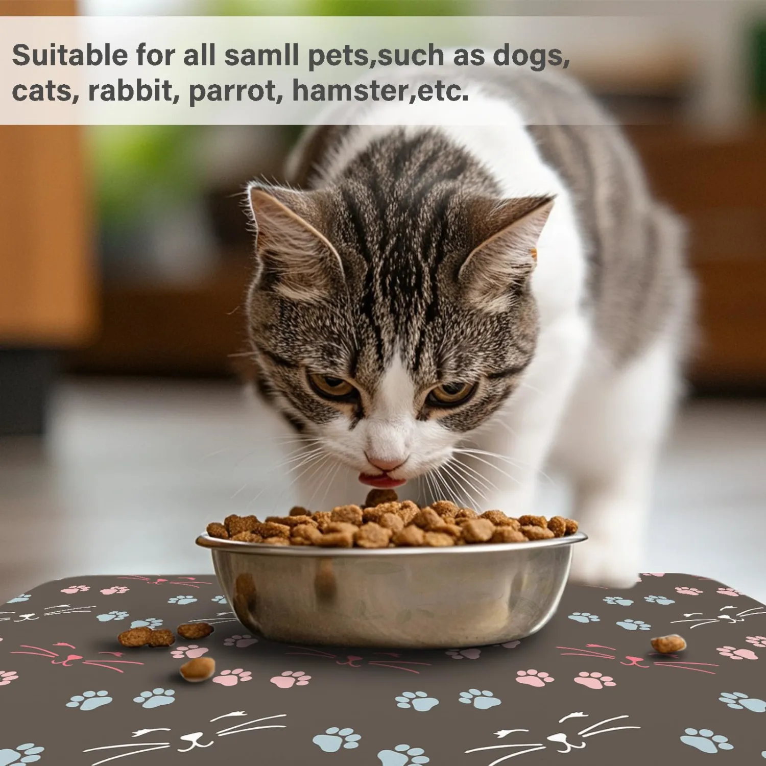 Patterned Cat & Dog Bowl Mat for Food and Water, 12"×20" Quick Dry Absorbent Pet Feeding Mat, Eco-Friendly Dog Placemat