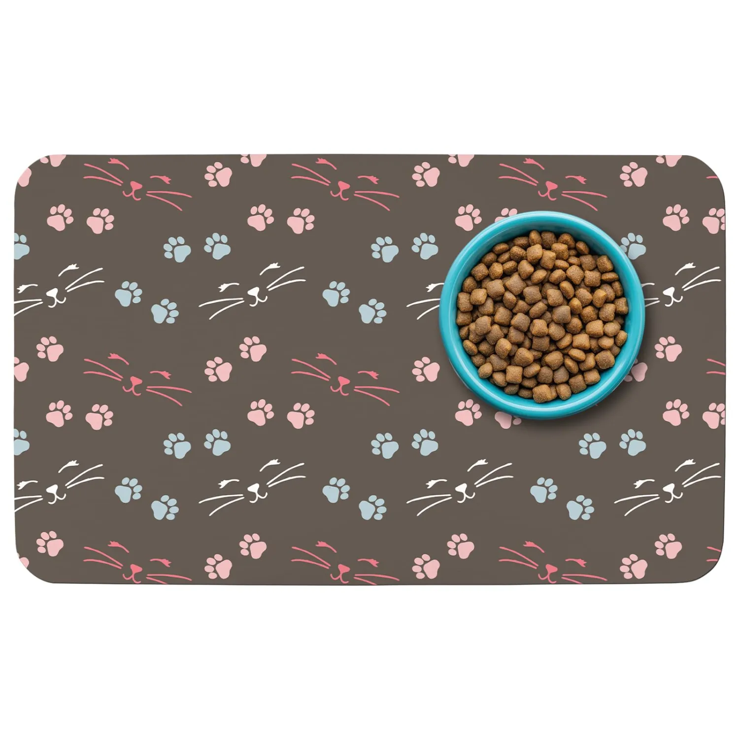Patterned Cat & Dog Bowl Mat for Food and Water, 12"×20" Quick Dry Absorbent Pet Feeding Mat, Eco-Friendly Dog Placemat
