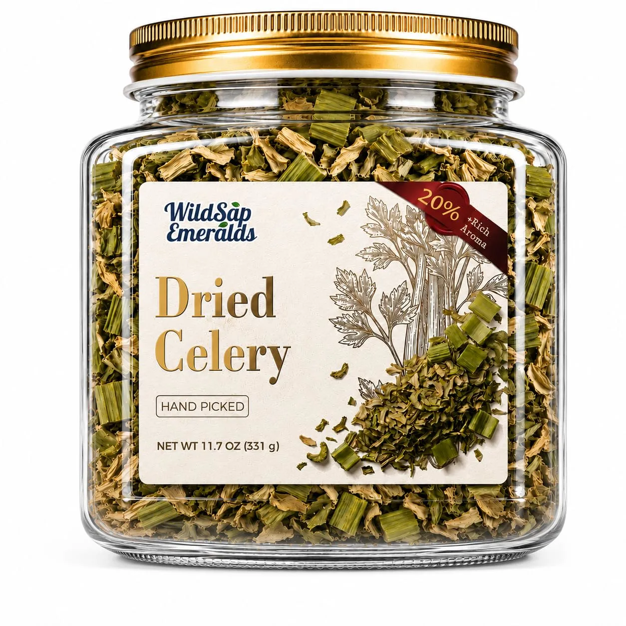 WildSap Emeralds Celery Flakes (331g/11.67 Oz) - Dehydrated Celery in Airtight Jar for Soups, Stews, Sauces, Stuffing, Salads & Seasoning