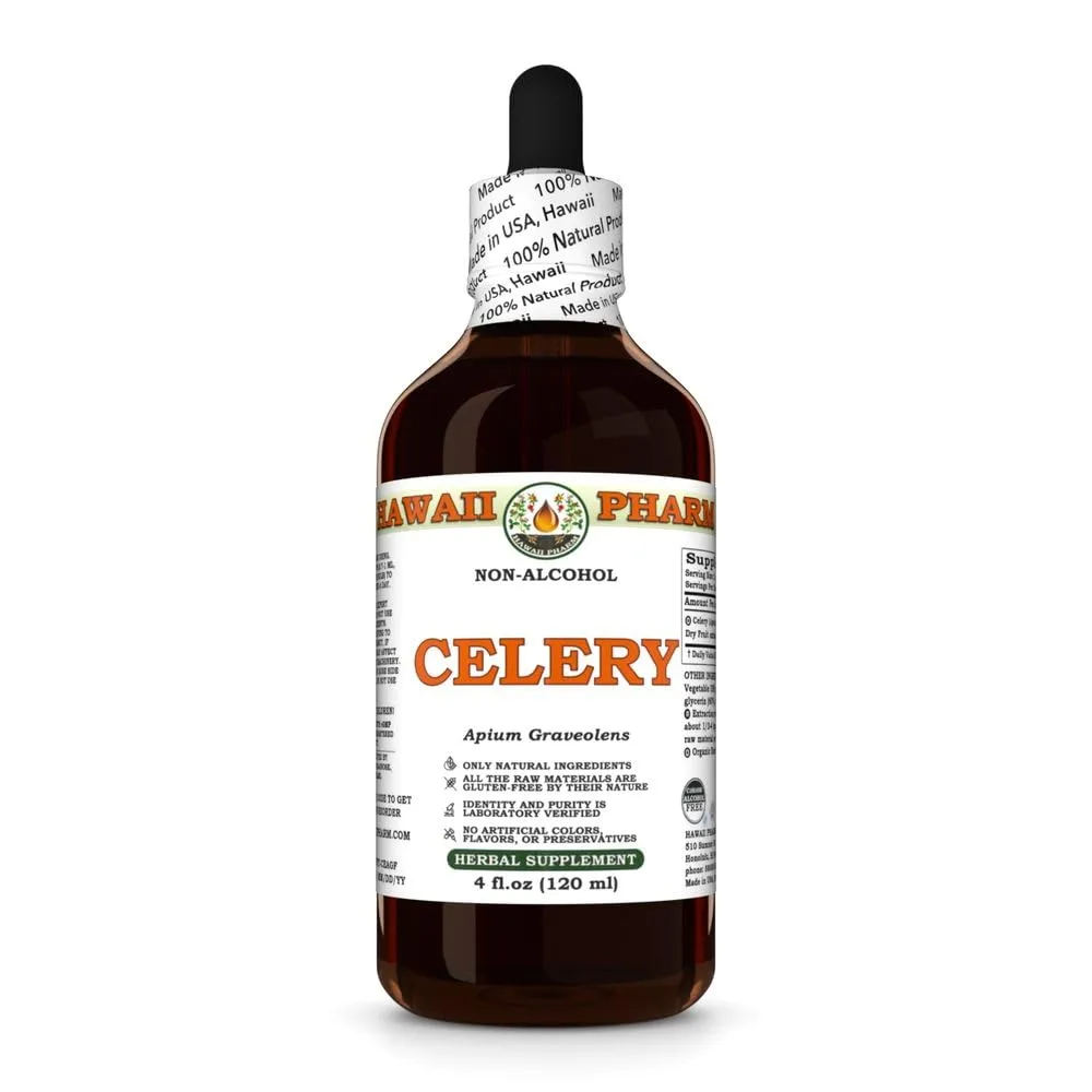 Celery (Apium Graveolens) Dry Fruit Glycerite, Made in Hawaii, Raw Materials, All Natural, Vegan, Lab Tested Alcohol-Free Liquid Extract - 4 fl.oz