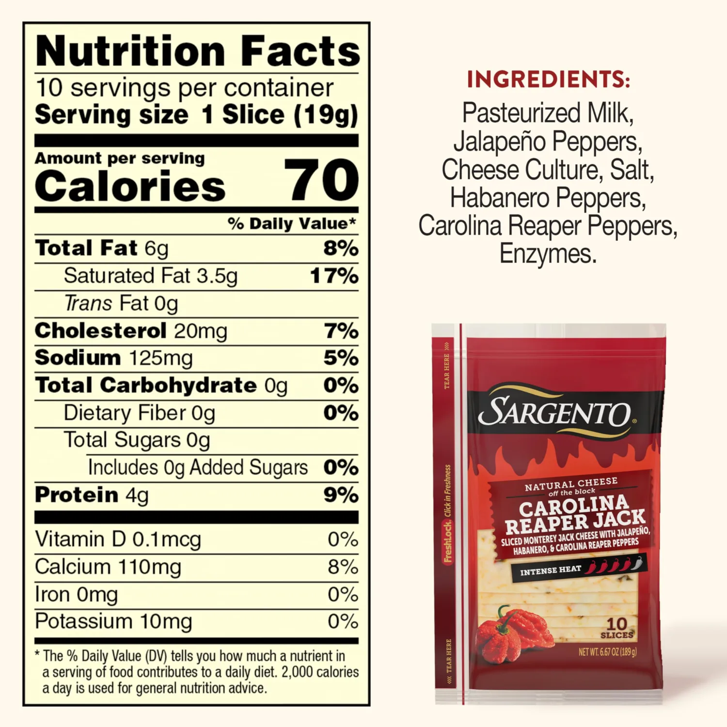 Sargento Carolina Reaper Monterey Jack Sliced Cheese, 10 Slices