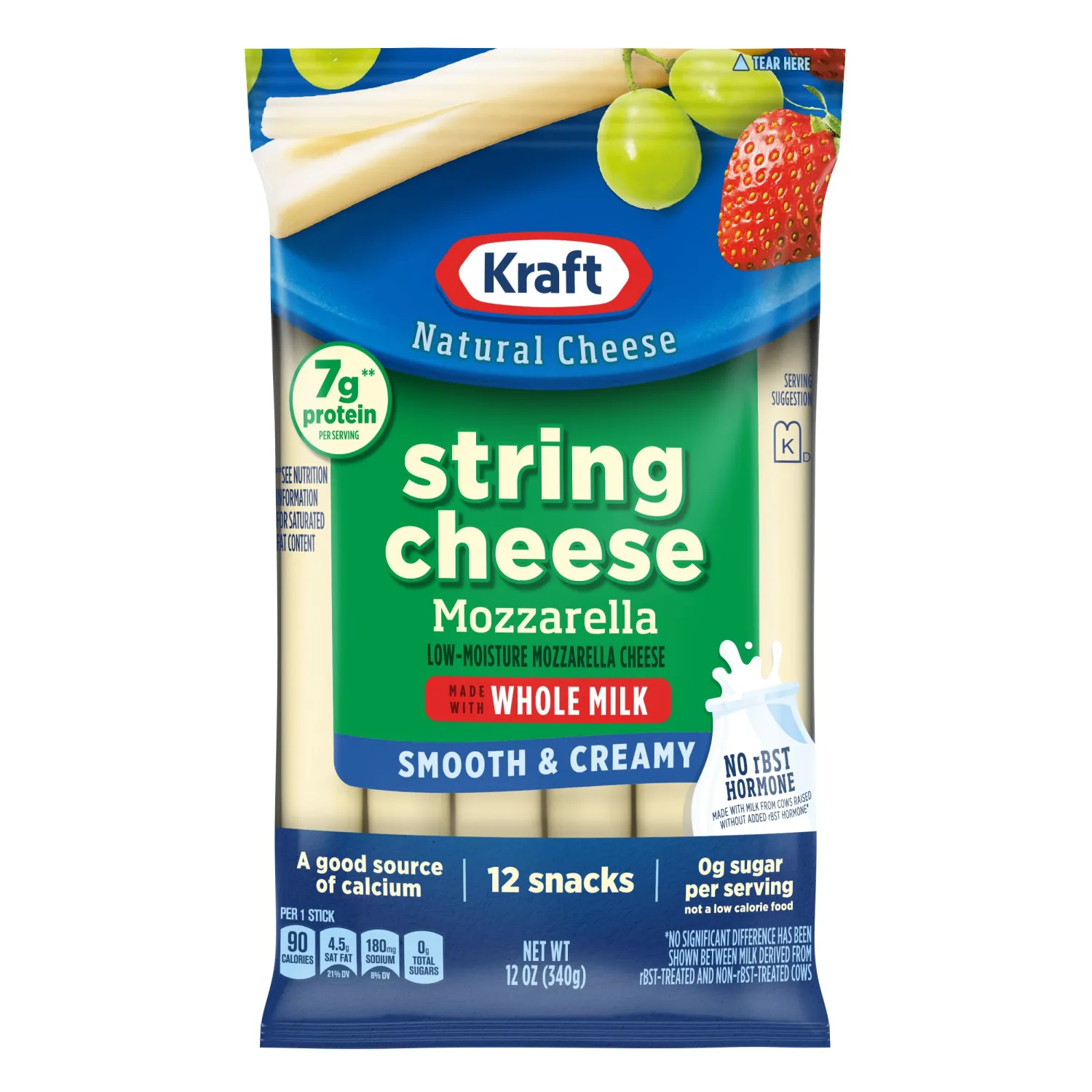 Kraft Creamy String Cheese Mozzarella Cheese Snacks with Whole Milk (12 ct Sticks)