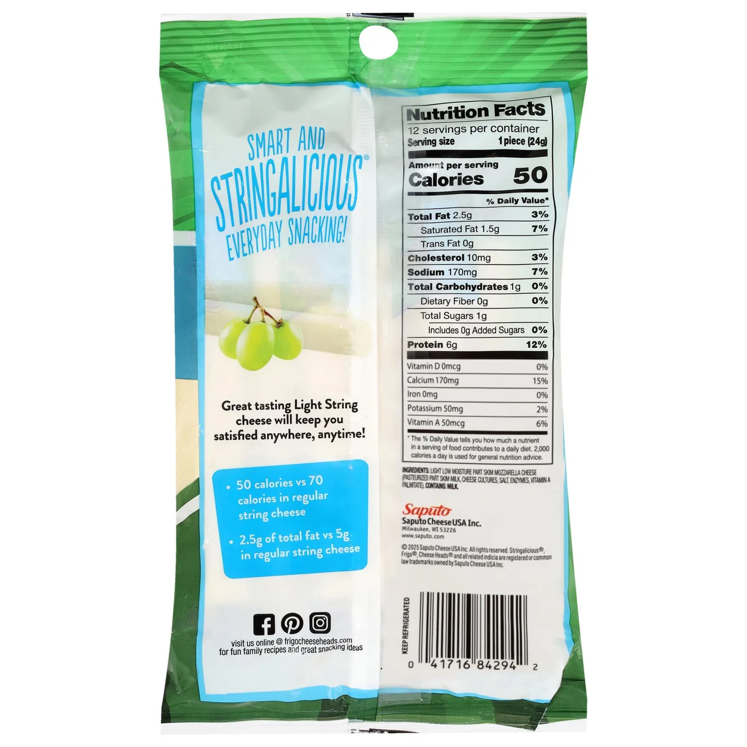 FrigoCheese Heads, Light String Cheese 12 Count, 10 oz