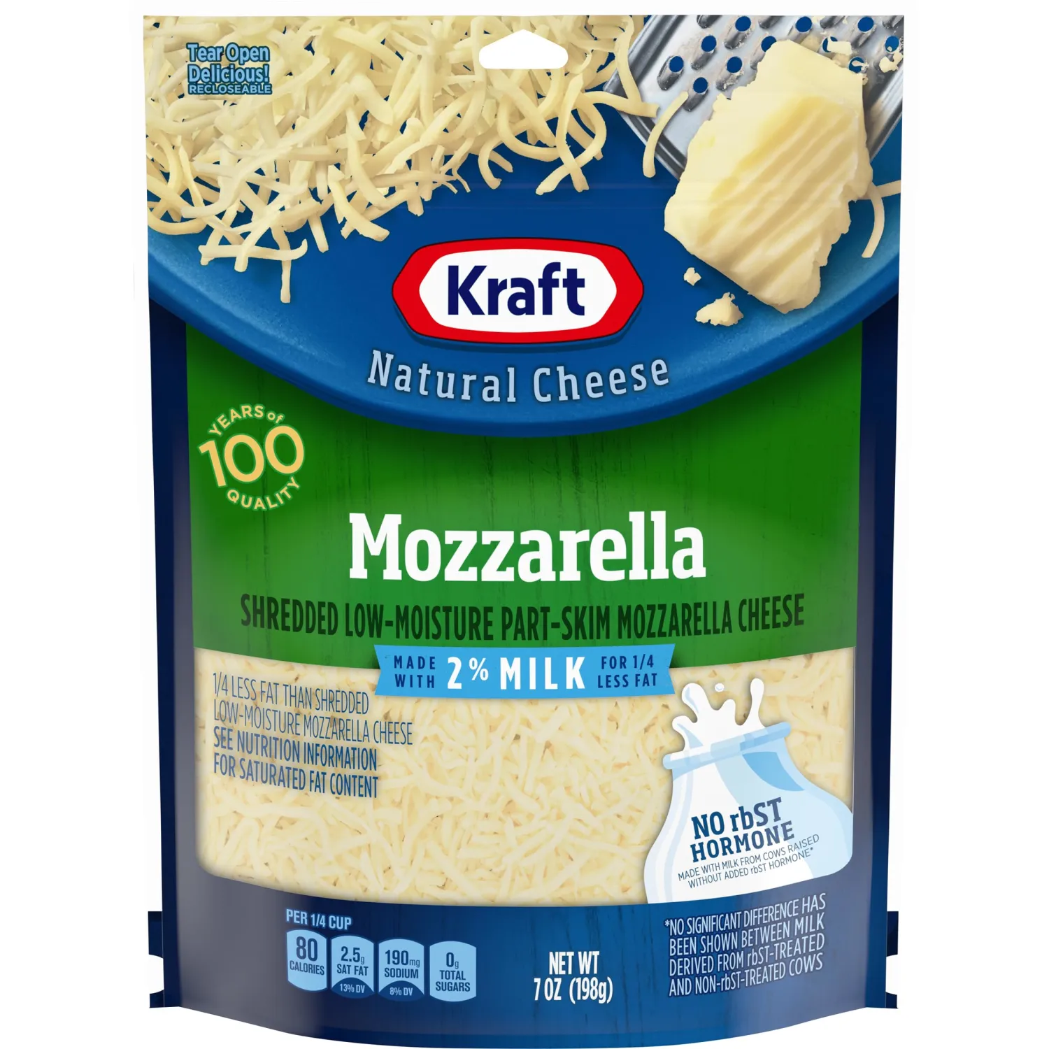 Kraft Natural Shredded Mozzarella Cheese with 2% Milk (7 oz Bag)