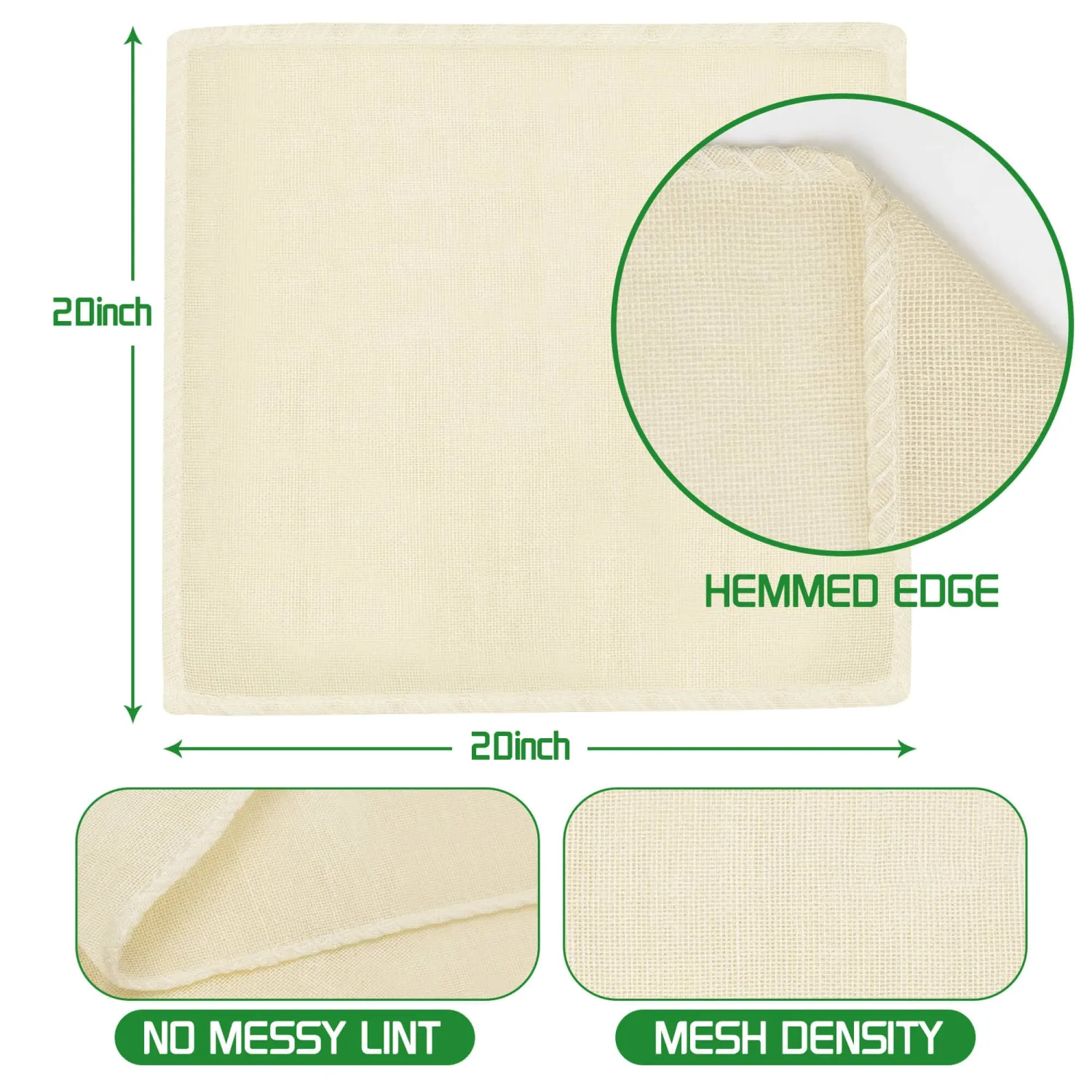 10 Pcs Unbleached Cheese Cloths, 20x20 Inch | Grade 100 Hemmed CheeseCloth for Cooking, Reusable Cotton Strainer for Juicing, Baking, Cheese and Yogurt Making