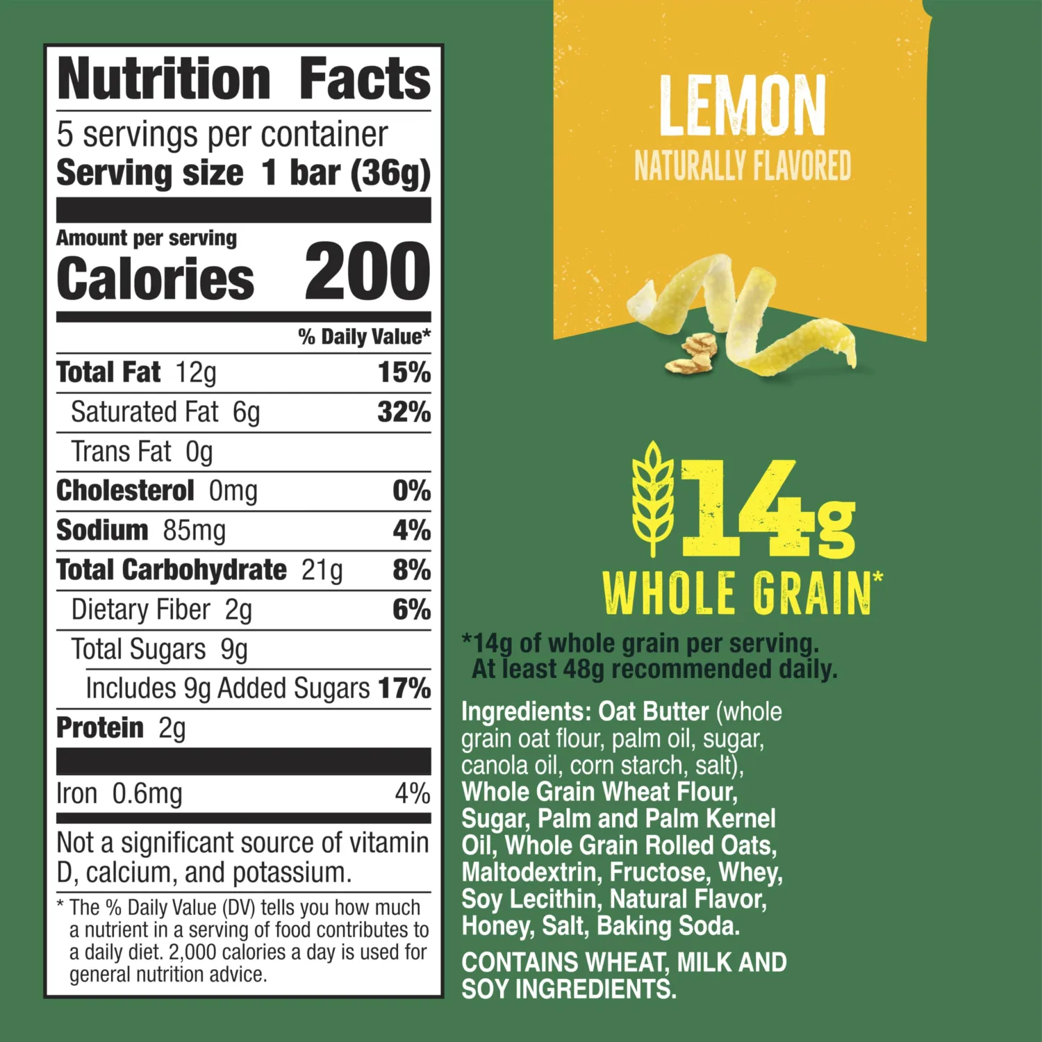 Nature Valley Creamy Wafer Bars, Lemon, 5 ct, 6.5 oz | Crispy Whole Grain Wafers, Lemon Filling, Granola Topping, 14g Whole Grain per Serving, No Artificial Flavors or Colors