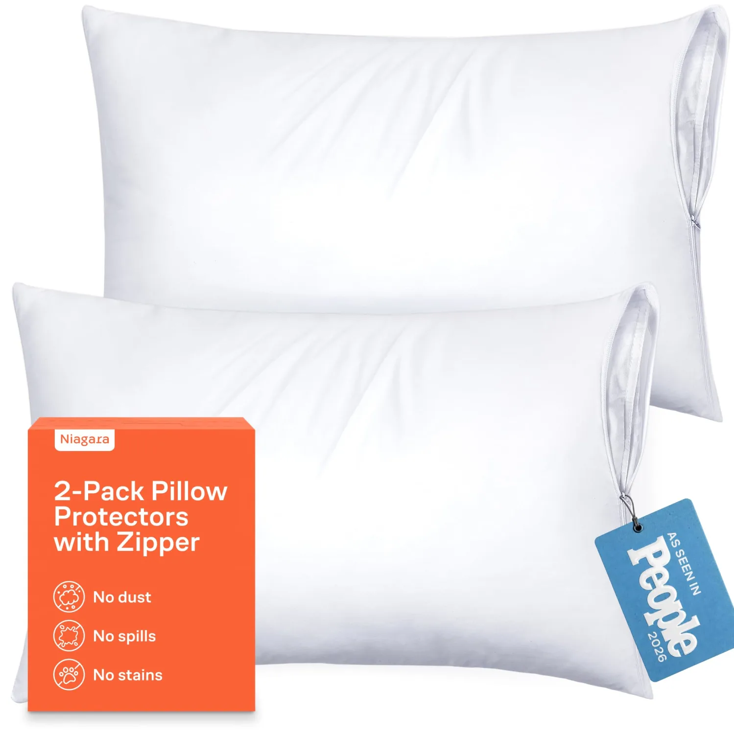 Ultra Soft Pillow Protectors with Zipper - Queen Size - Set of 2 - White | 100% Protection Against Stains, Dust & Dirt, Breathable Pillow Covers, Machine Washable