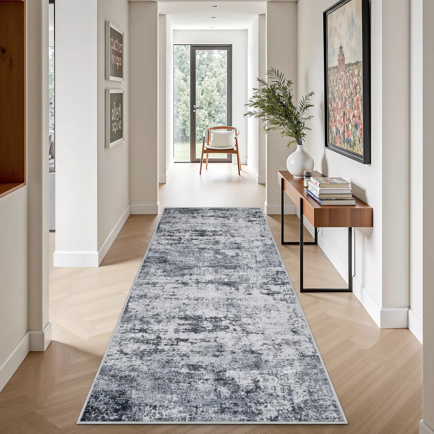 2.6x8 Washable Runner Rug：Modern Abstract Kitchen Soft Carpet Grey | For Hallway, Bedroom, Kitchen, Laundry, Bathroom,Door Mat,Modern Abstract,Machine washable,Non-Slip,Stain Resistant,Indoor