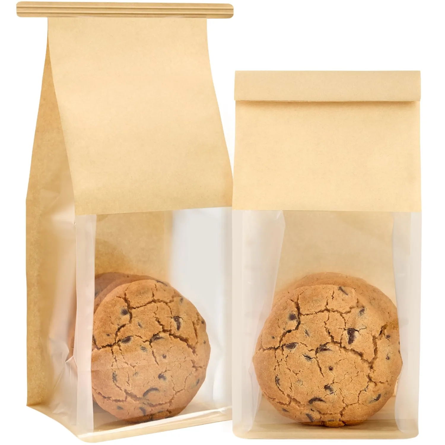 Ohuimrt Small Bakery Bags with Windows, 50 PCS, 3.9 x 3.5 x 9.5 Inch | Tin Tie Tab Lock, Paper Cookie Bags, Bake Sale Packaging For Muffin, Dessert, Brownie, Treat, Pastry, Popcorn, Candy