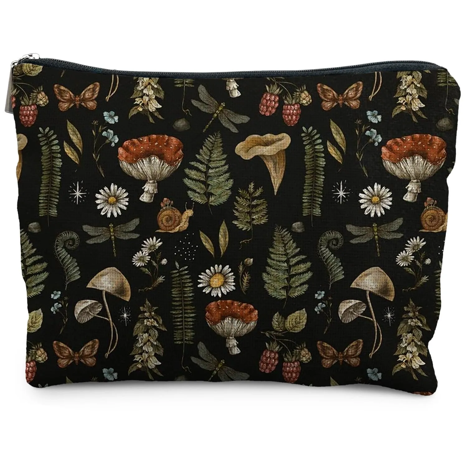 Dark Forest Cottagecore Mushroom Makeup Bag - Forest Cosmetic Bag for Gifts, Mushroom Lovers