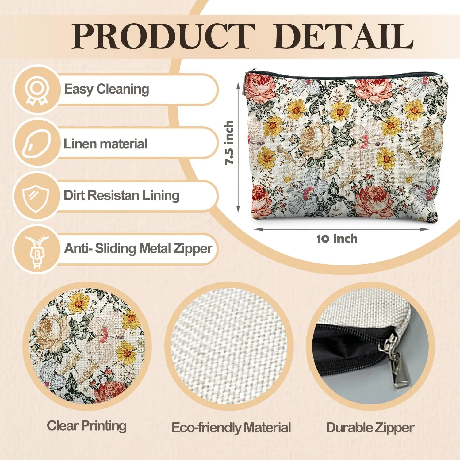 Floral Makeup Bag, Vintage Floral Pouch for Women, Aesthetic Makeup Bag, Flower Gifts for Women, Gifts for Flower Lovers, Colorful Garden Flowers Makeup Pouch