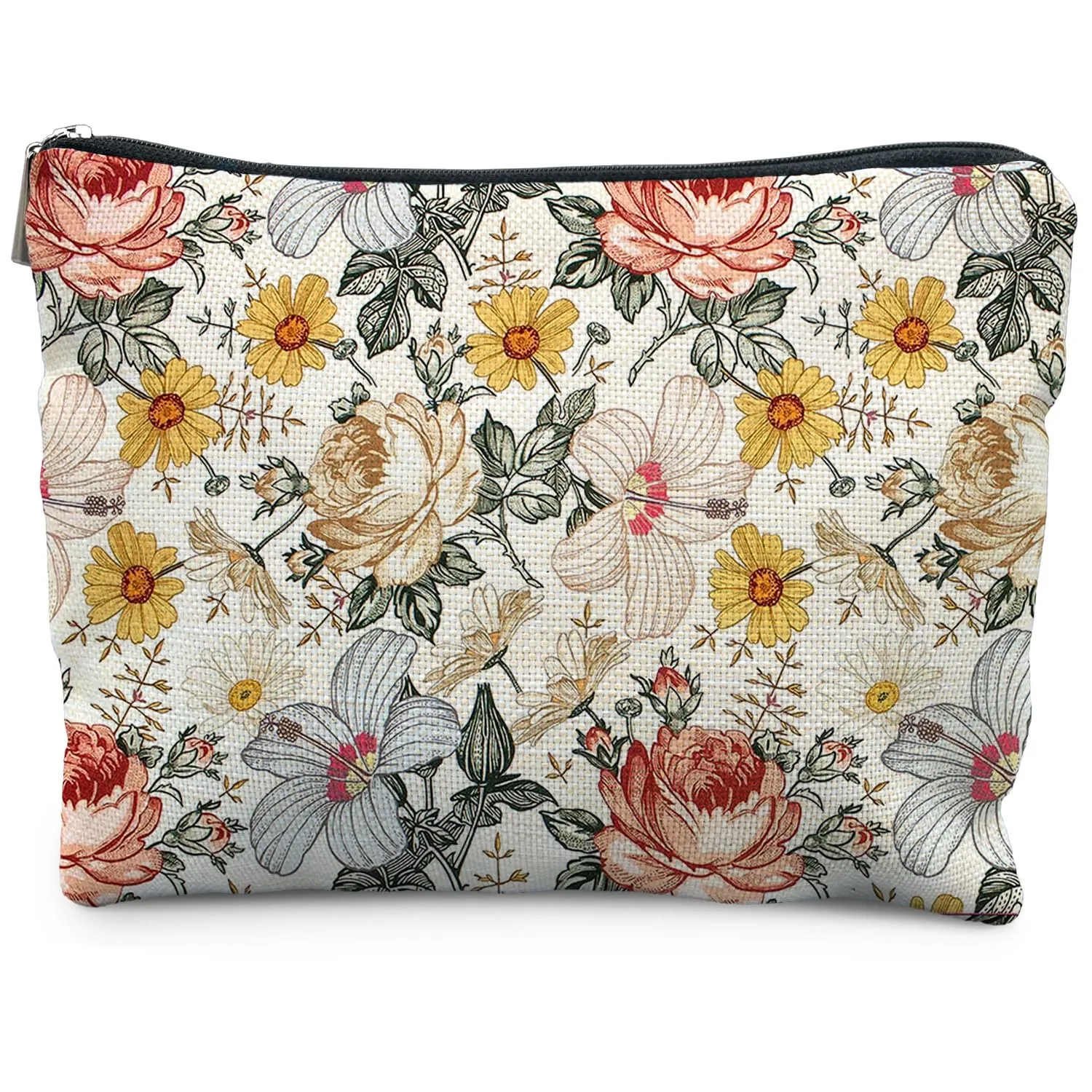 Floral Makeup Bag, Vintage Floral Pouch for Women, Aesthetic Makeup Bag, Flower Gifts for Women, Gifts for Flower Lovers, Colorful Garden Flowers Makeup Pouch