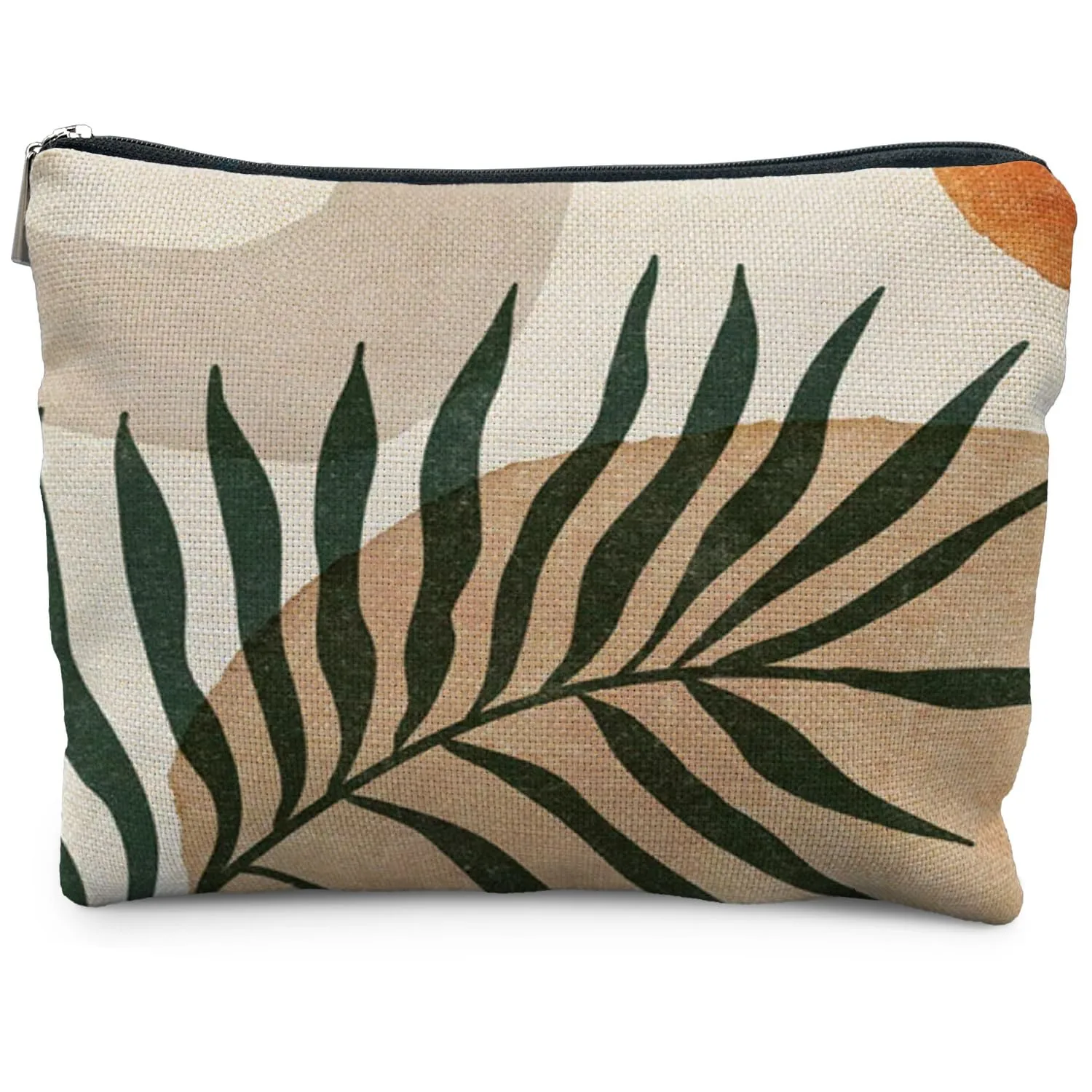 Abstract Boho Botanical Makeup Bag, Tropical Palm Leaf Cosmetic Bags for Women, Boho Gifts for Women, Minimalist Modern Plant Zipper Makeup Pouch