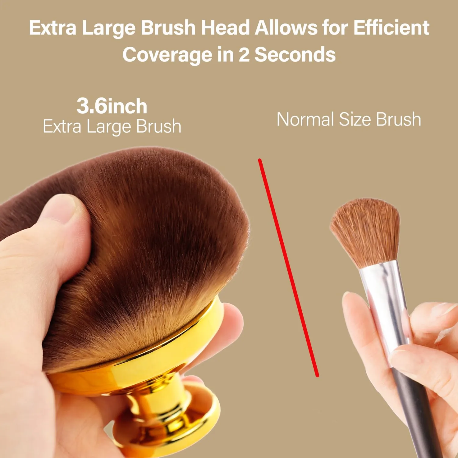 Extra Large Body Makeup Brush For Self Tanner, Leg Makeup &Bronzer Blend,3.6inch Wide-headed Kabuki Brush Provides More Even &Pretty Application, Sunscreen Face& Back Makeup Brush, Wet&Dry Use- Gold