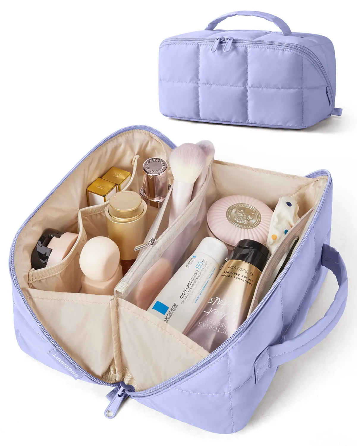 BAGSMART Versatile Makeup Bag, Water-Resistant Travel Toiletry Organizer | For travel home or gym opens flat to see all makeup roomy lightweight water-resistant dual zippers multi-use organizer