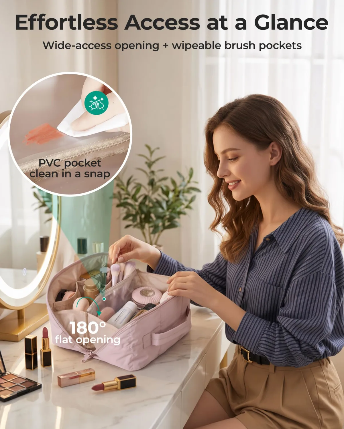 BAGSMART Versatile Makeup Bag, Water-Resistant Travel Toiletry Organizer | For travel home or gym opens flat to see all makeup roomy lightweight water-resistant dual zippers multi-use organizer