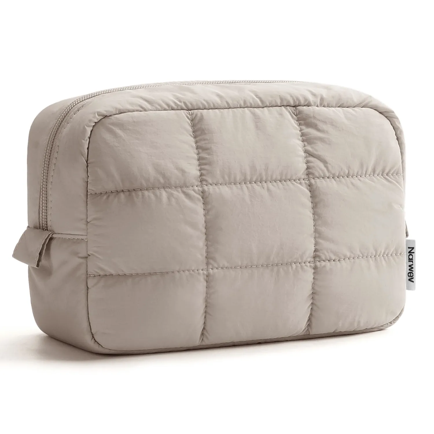 Narwey Puffy Makeup Bag Travel Toiletry Bag, Quilted Cosmetic Bag for Women | Soft Nylon, Cute, Lightweight, Aesthetic, Water-resistent, 3 Organized Pockets, Makeup Pouch Purse, Medicine Bag, Girls Gifts
