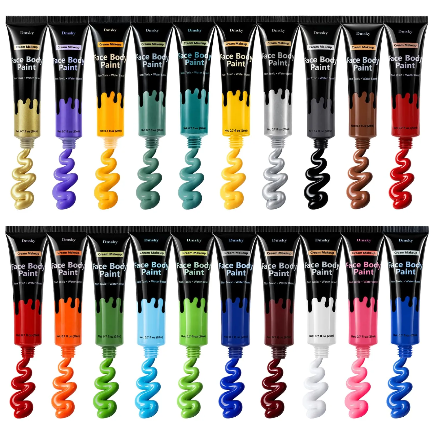 20 Colors Face Body Paint Cream,Water Based Face Paint for Adults,Face Painting kit for Stage Cosplays,Halloween SFX Makeup,0.7 FL OZ Each