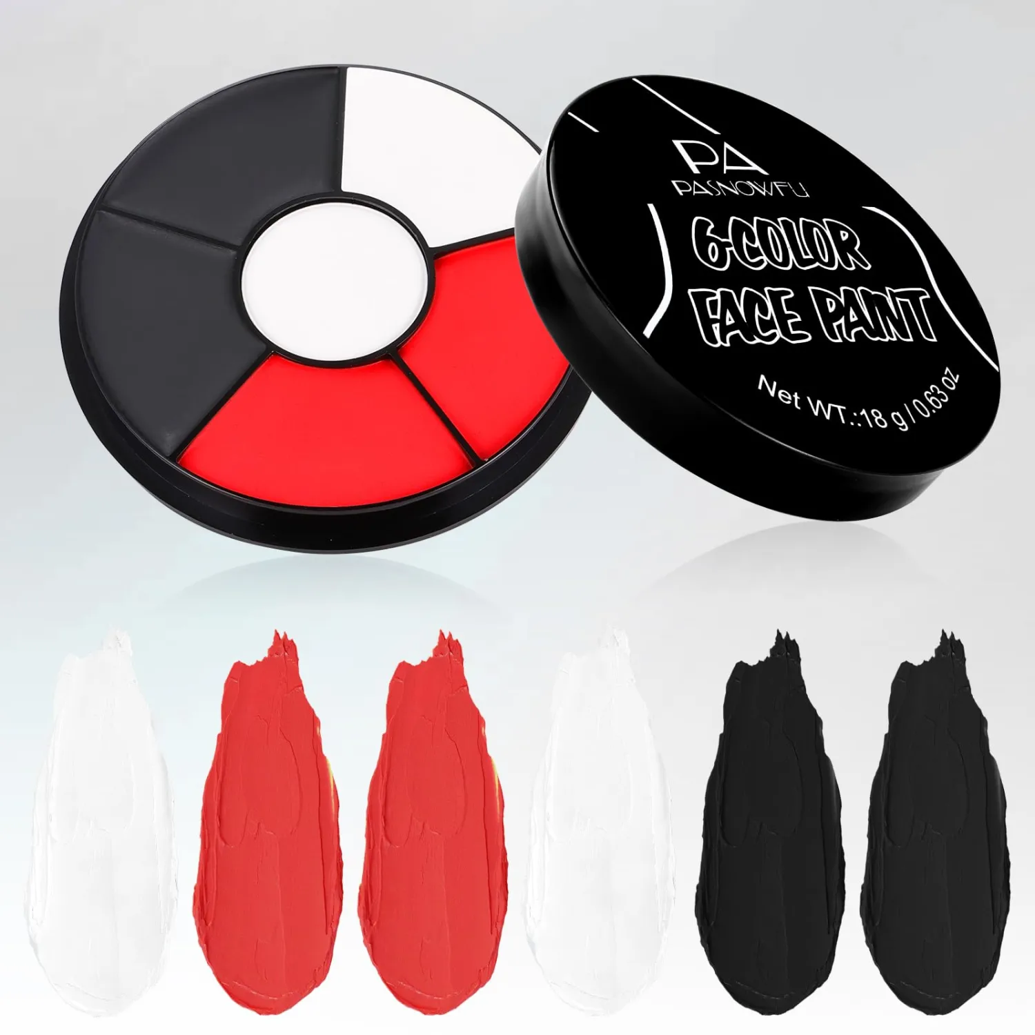 Black White Red Face Body Paint, Professional 6 Colors Body Paint SFX Makeup Palette， Cream Water Based Face Paint for SFX Halloween Cosplay Joker Zombie Vampire Skeleton Clown Vampire Makeup
