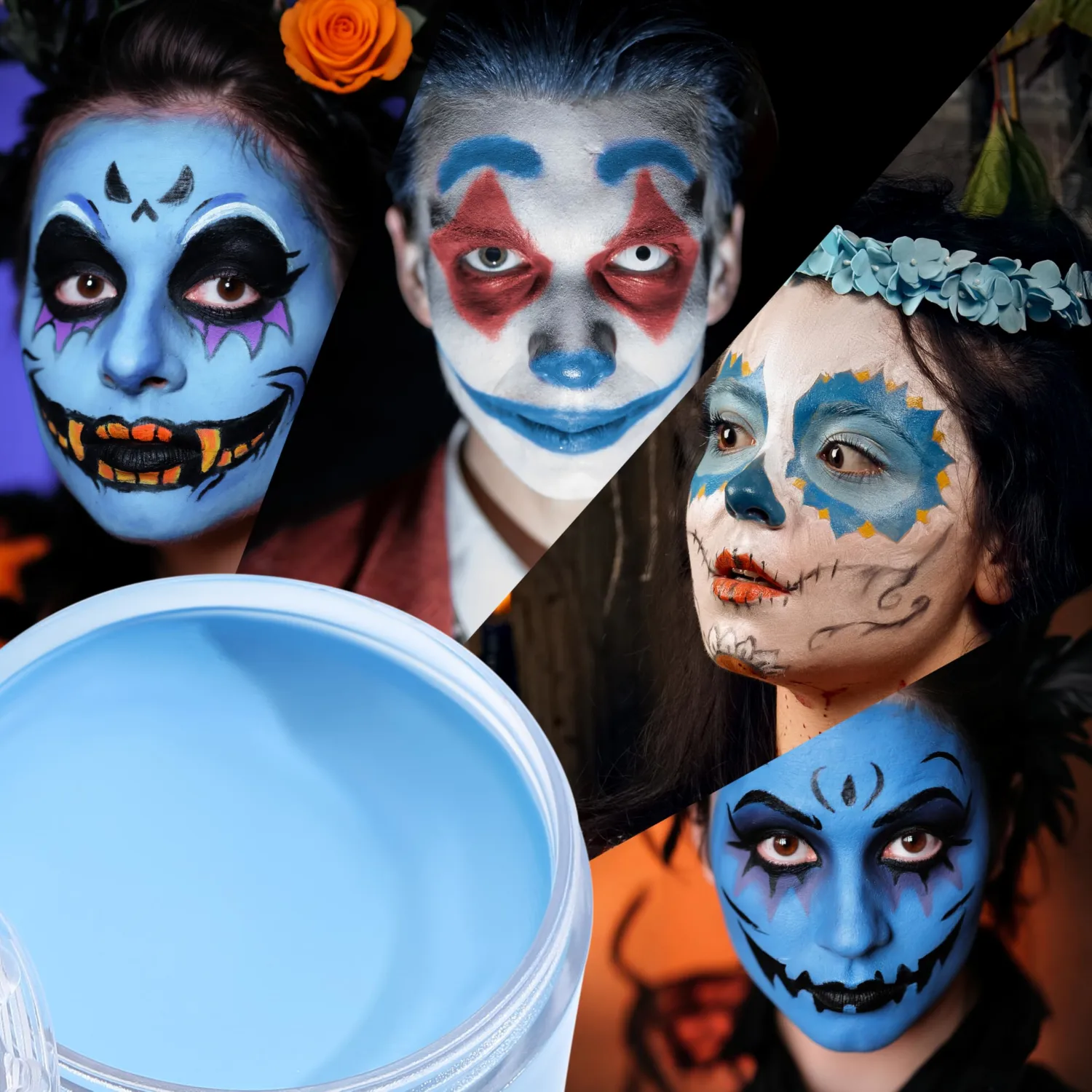 Spooktacular Creations Halloween Oil Face Paint Makeup Foundation Cream for Adult, Waterproof Body Paint with Makeup Brush for Stage, Film, Clown, Zombie, SFX Dress Up Party Cosplay (2 Oz Blue)