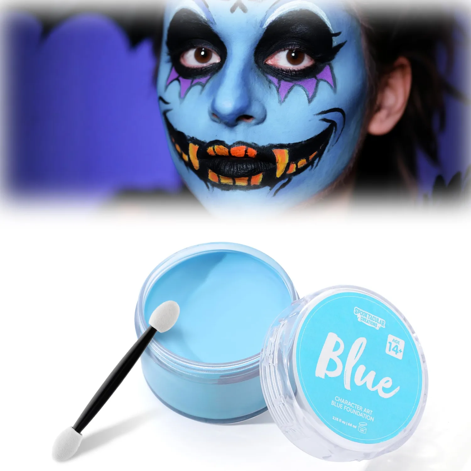 Spooktacular Creations Halloween Oil Face Paint Makeup Foundation Cream for Adult, Waterproof Body Paint with Makeup Brush for Stage, Film, Clown, Zombie, SFX Dress Up Party Cosplay (2 Oz Blue)