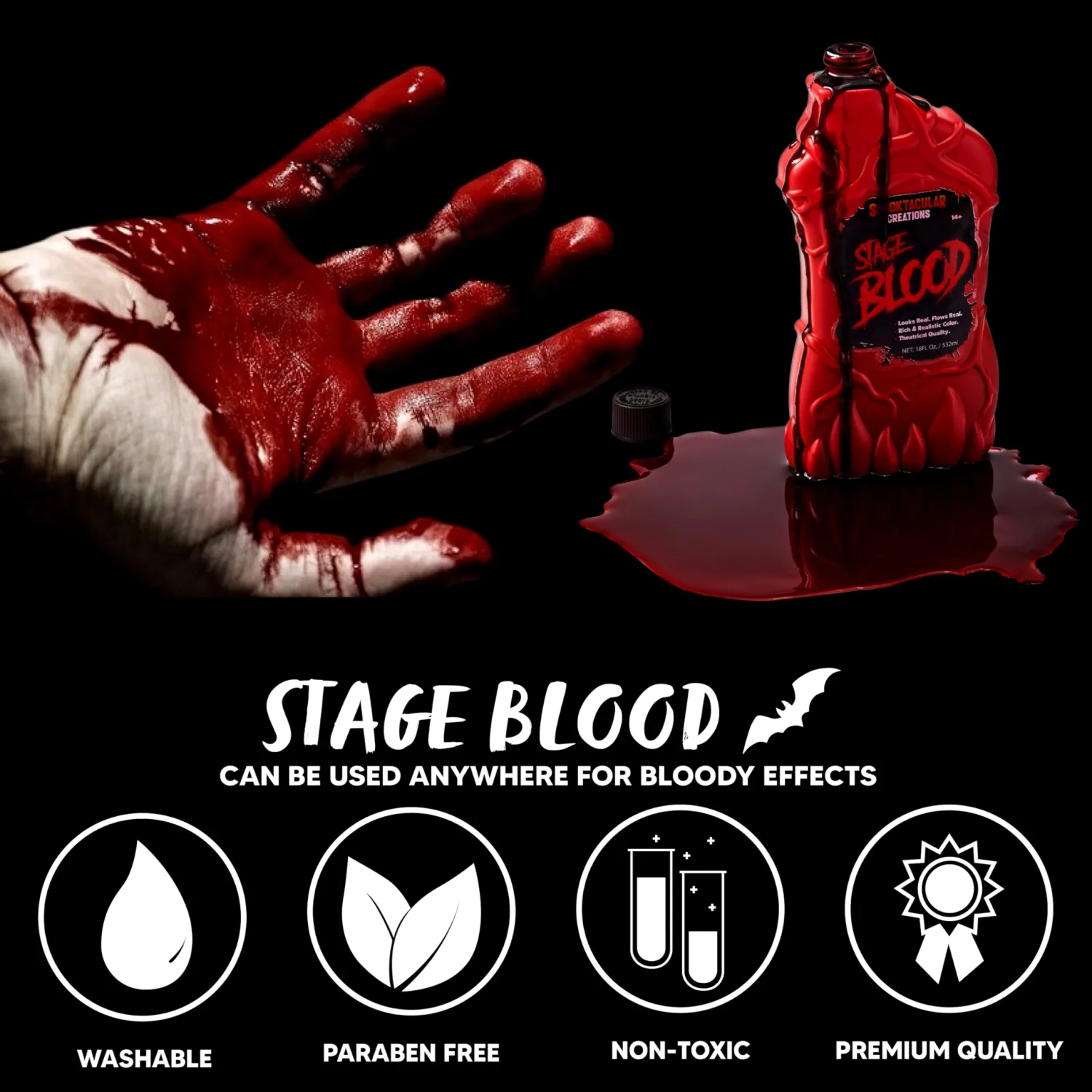 Spooktacular Creations 18 oz Fake Halloween Bottle Fake Blood Stage Blood for Halloween Costume, Zombie and Monster Makeup & Dress Up