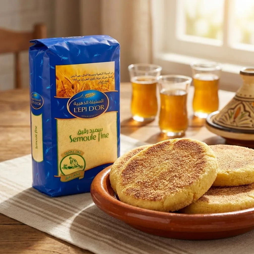 LEPI D'OR Fine Semolina 2kg (4.41 lb) - Premium Enriched Durum Wheat Semolina for Cooking and Baking, Smooth Texture for Bread, Pizza, Pasta and Traditional Recipes, Halal