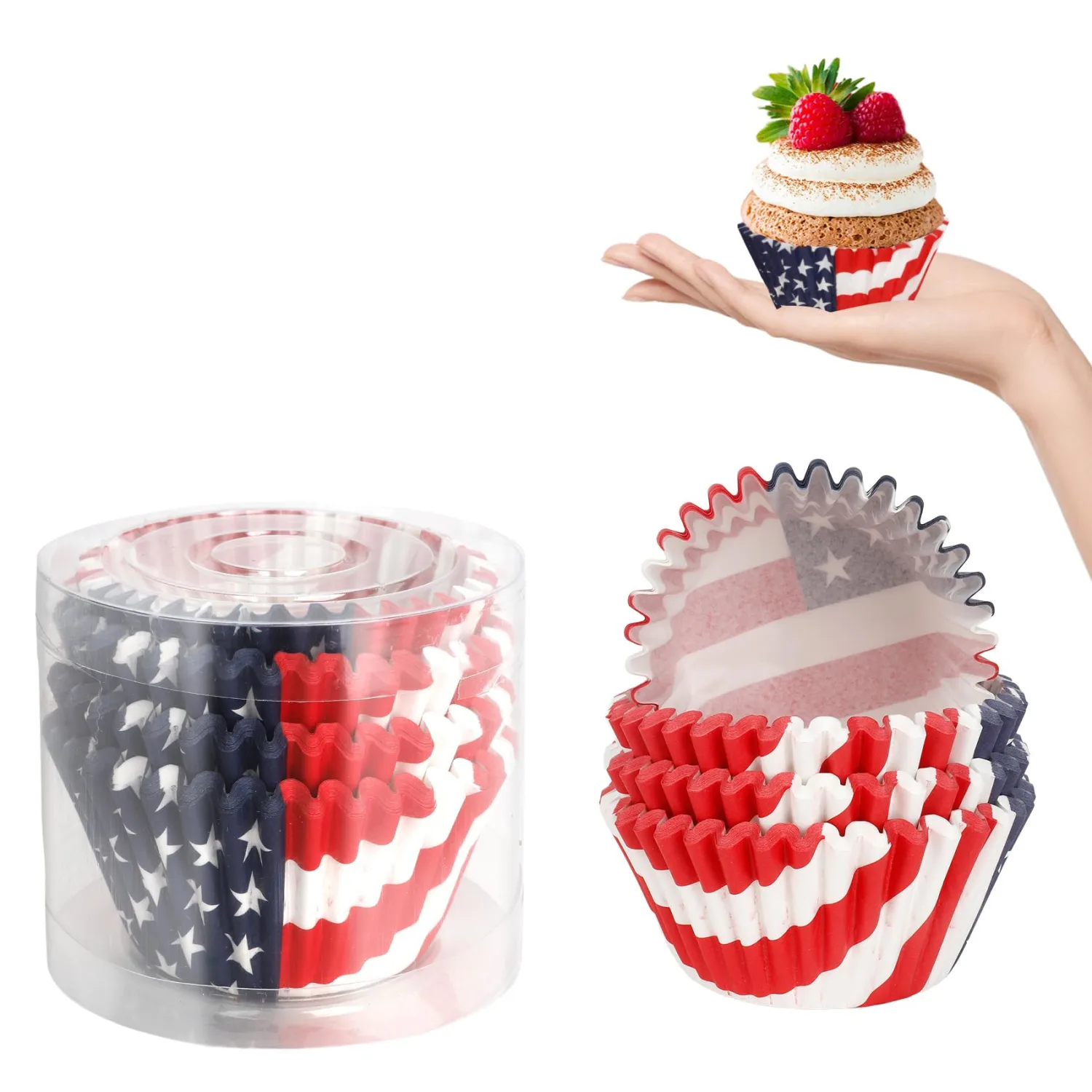 July 4th Cupcake Liners Patriotic Standard Muffin Liners Cake Decorations Toppers American flag Cups Holiday Baking Candy Pan Red White and Blue Cupcake Wrappers Paper Wraps 100 Count
