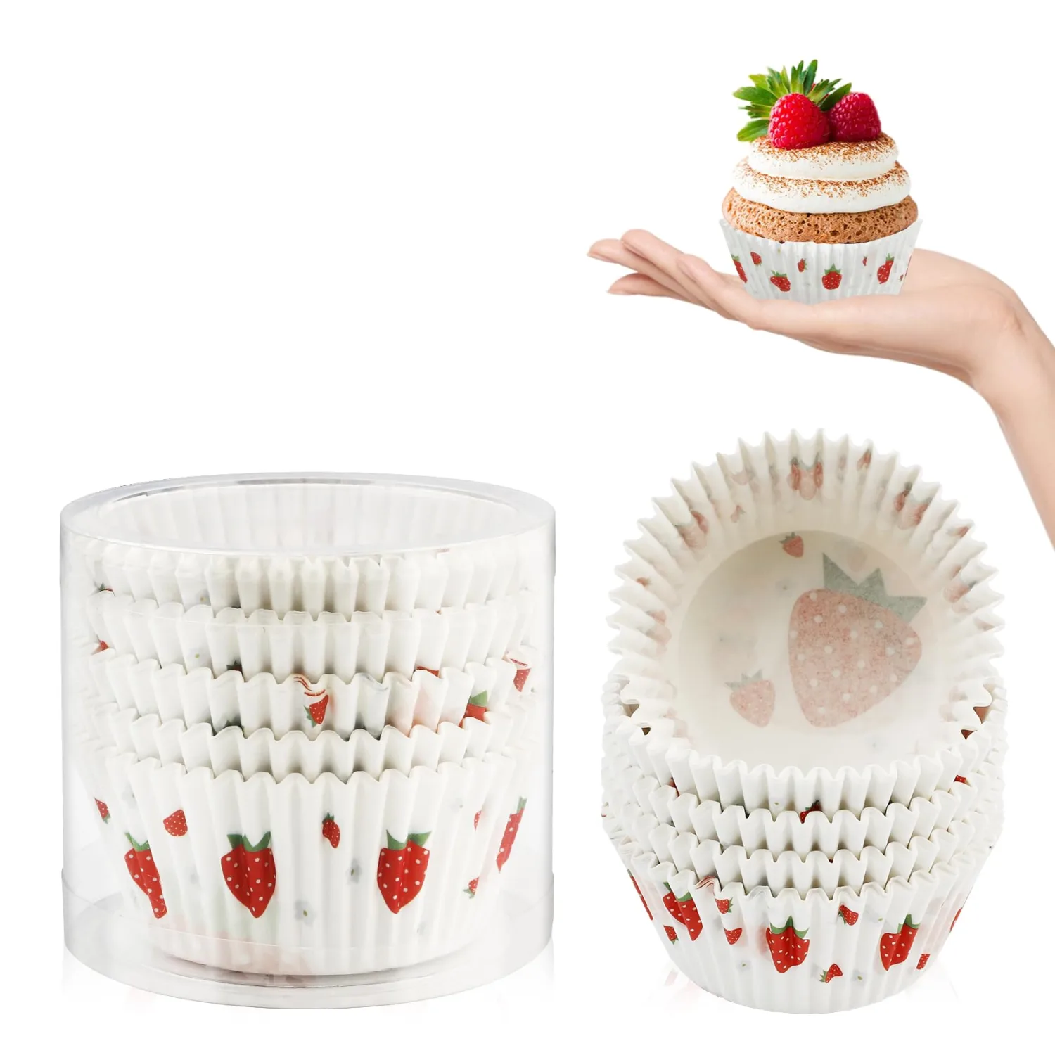 Cupcake Liners,100 pcs Muffin Liners,Cupcake Wrappers,Paper Cupcake Liners for Baking,Muffin Baking Cups,Paper Baking Cups Strawberry Standard Size 2x1.25inch