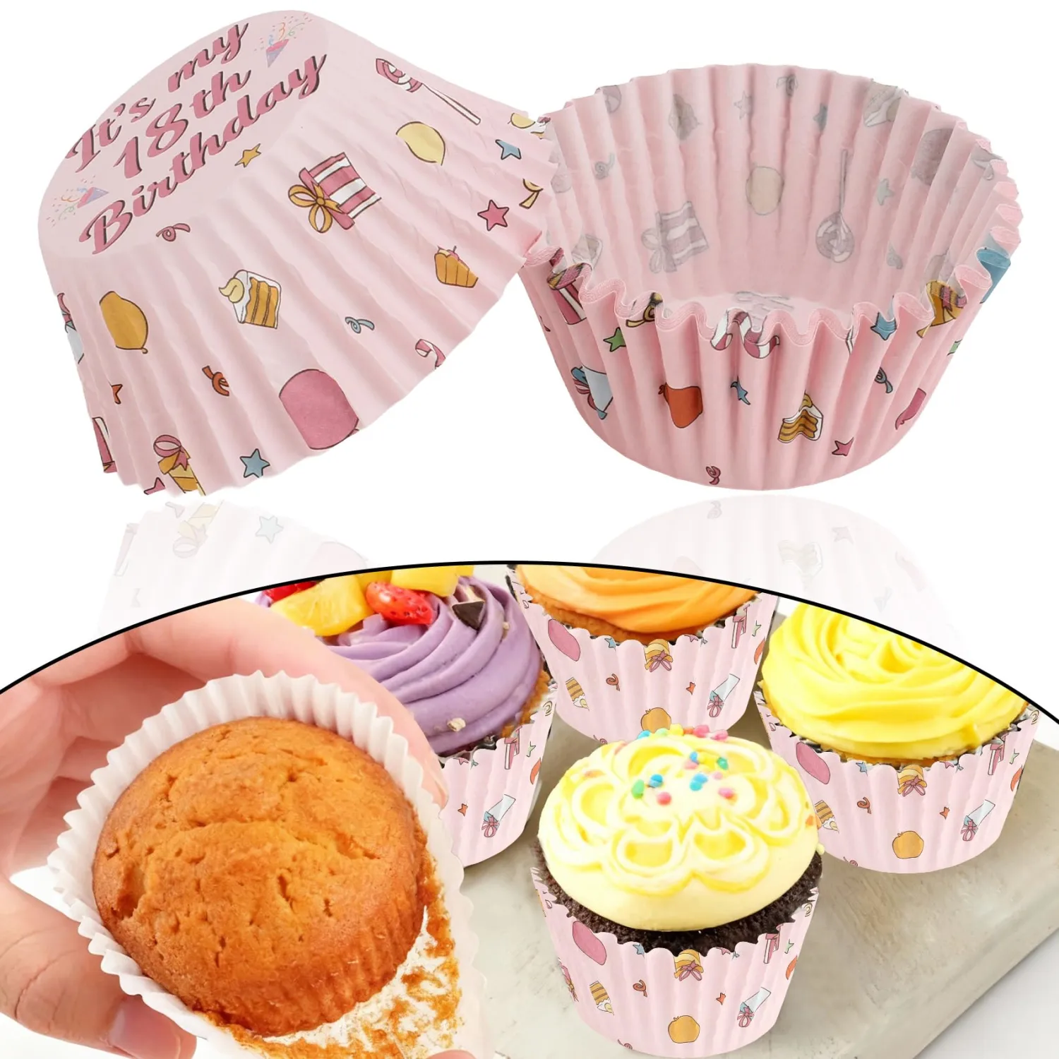 Cupcake Liners,100pcs Muffin Liners,Cupcake Wrappers,Paper Cupcake Liners,18th Birthday Paper Muffin Cupcake Liners,Muffin Baking Cups,Paper Baking Cups,Cupcake Papers,Standard Size 2x1.25inch
