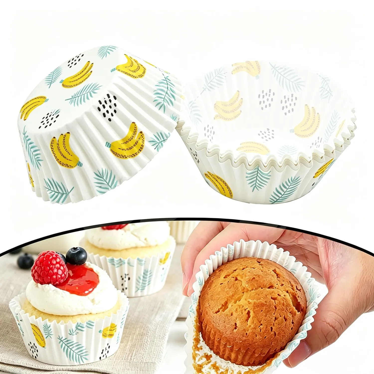 Cupcake Liners,100 pcs Muffin Liners,Cupcake Wrappers,Paper Cupcake Liners,Banana Paper Muffin Cupcake Liners,Muffin Baking Cups,Paper Baking Cups,Cupcake Papers,Standard Size 2x1.25inch