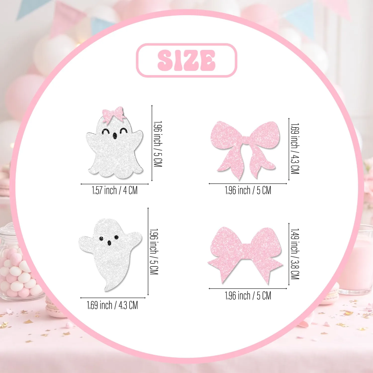 24pcs Pink Ghost Cupcake Toppers and Bow Cupcake Toppers for Halloween Birthday Baby Shower Party Decorations Supplies.