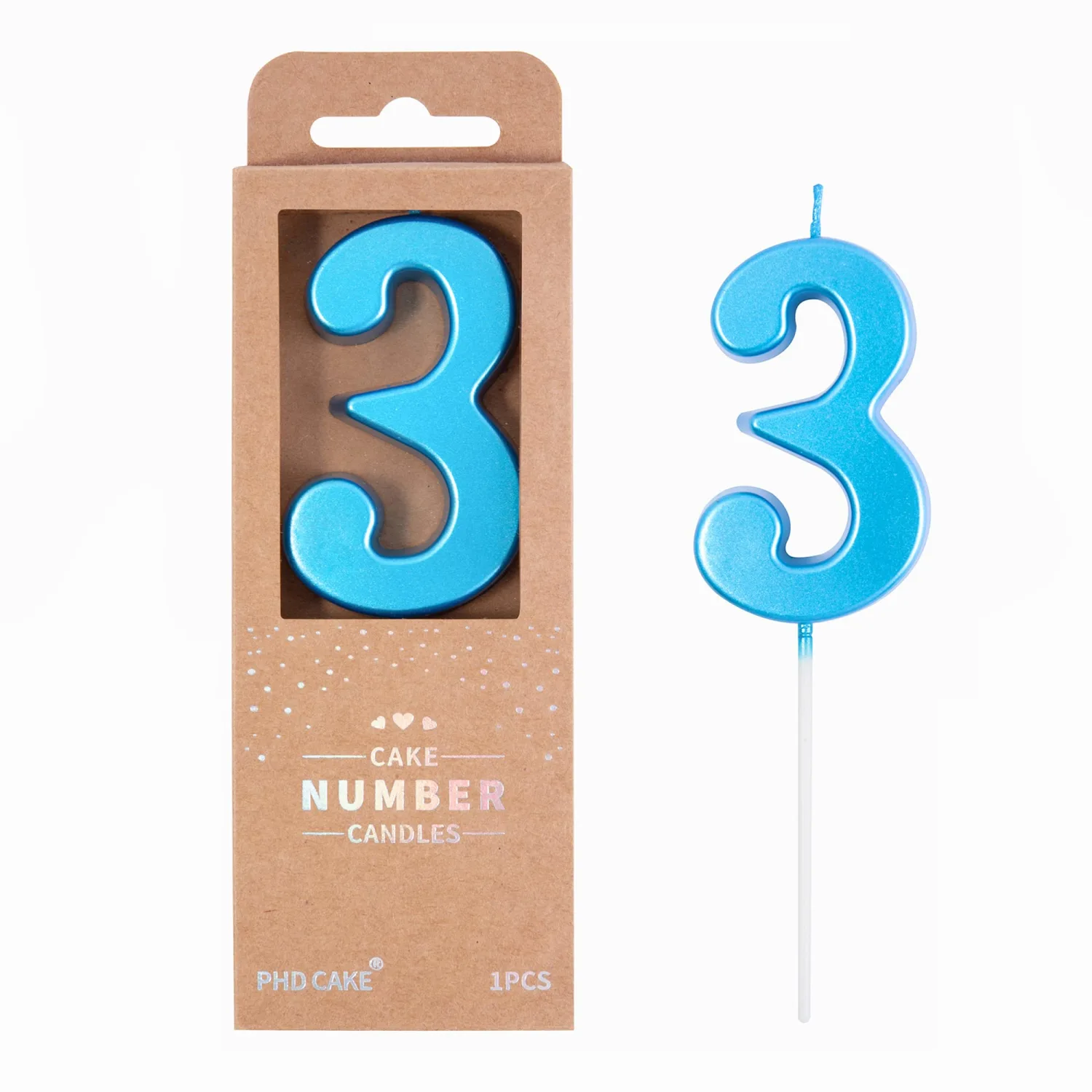 PHD CAKE 2.76 Inch Modern Blue 3 Number Birthday Candles, Blue Number Candles, Cake Number Candles, Party Celebration