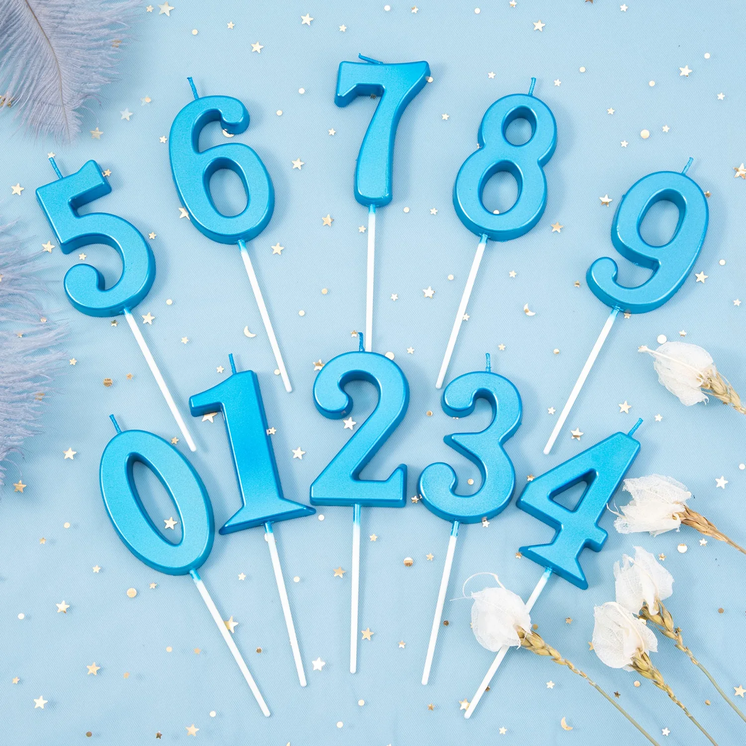 PHD CAKE 2.76 Inch Modern Blue 3 Number Birthday Candles, Blue Number Candles, Cake Number Candles, Party Celebration