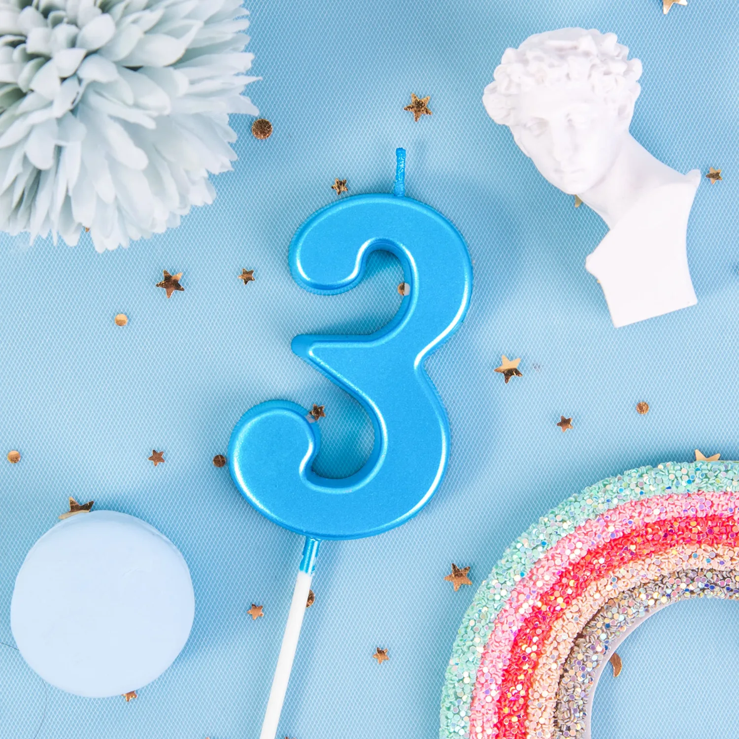 PHD CAKE 2.76 Inch Modern Blue 3 Number Birthday Candles, Blue Number Candles, Cake Number Candles, Party Celebration