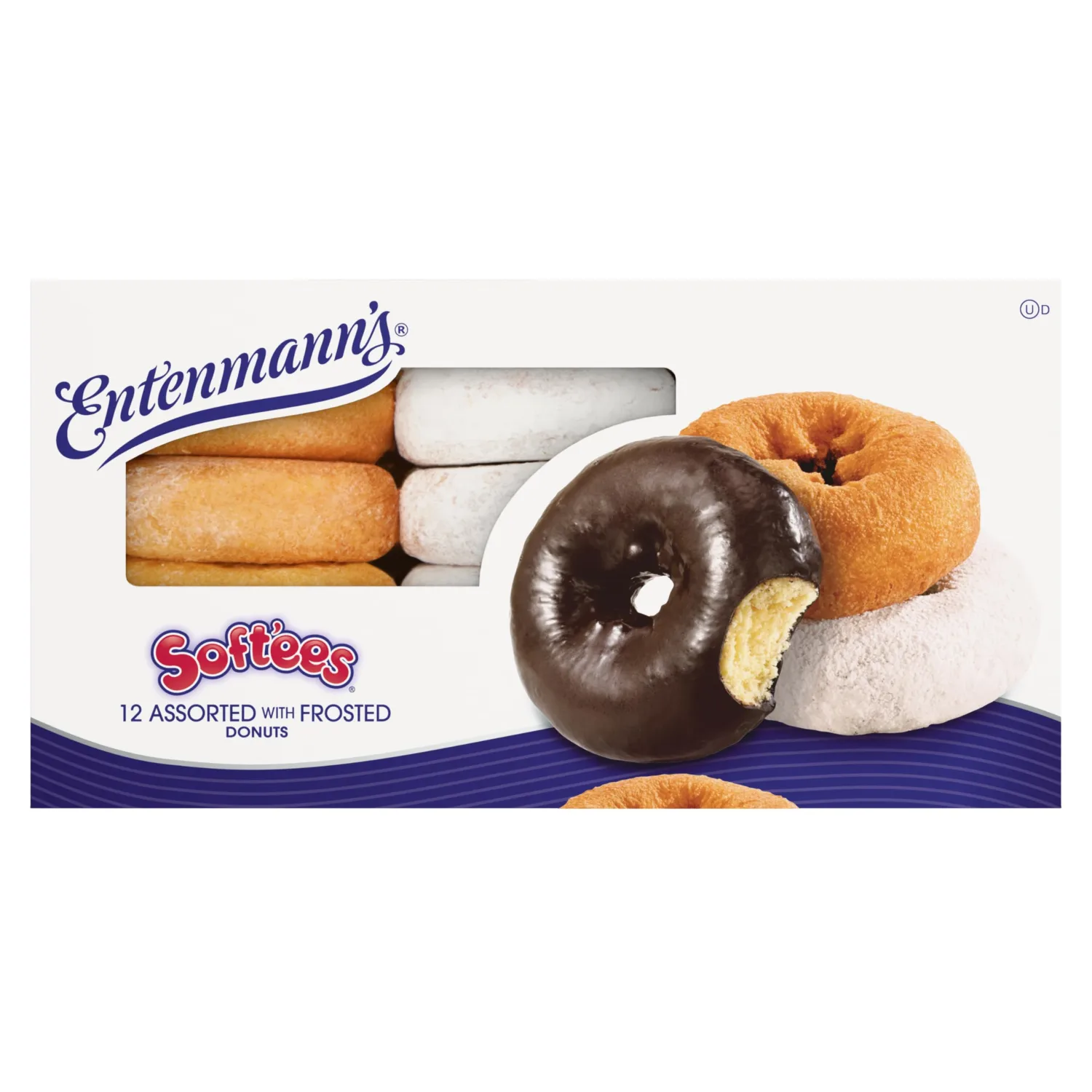 Entenmann's Soft’ees Assorted Donuts, 12 count, (1.54 oz each), Plain, Frosted, Powdered Donuts, 18.5 oz Variety Pack