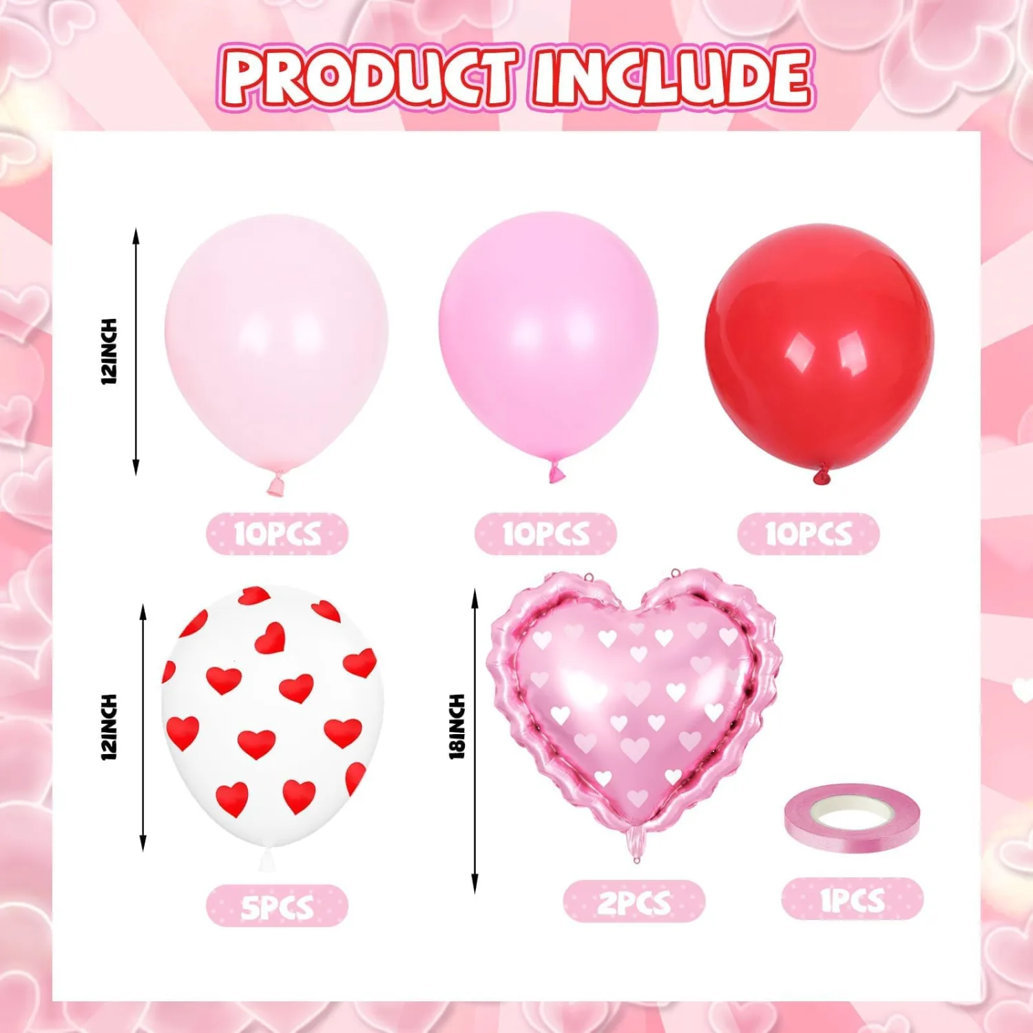Red and Pink Balloons, Mother's Day Balloons, Light Pink Red White Heart Print Balloons with Heart Foil Balloon for Mother's Day Party Engagement Anniversary Wedding Valentines Day Decorations