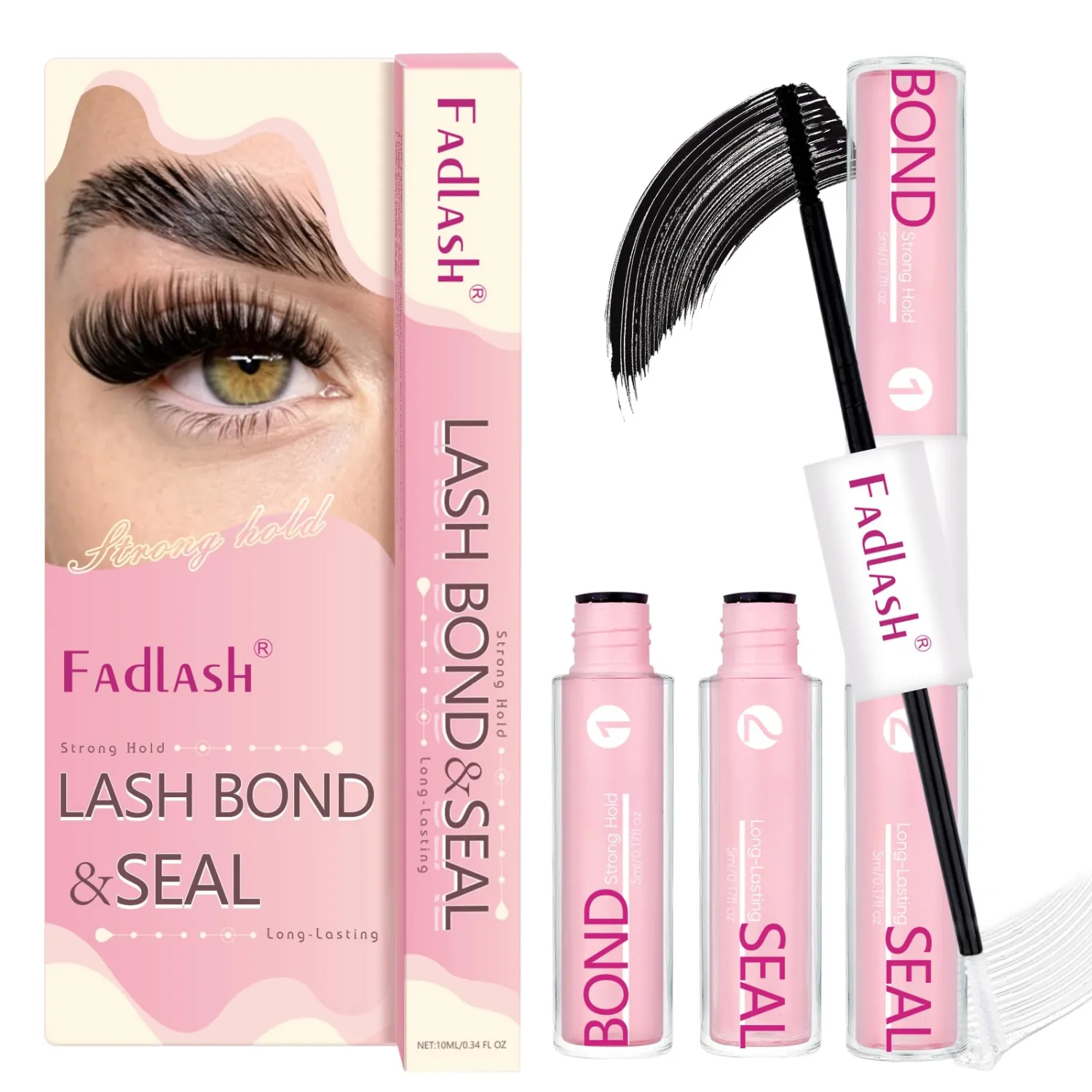 FADLASH Lash Bond and Seal 2 IN 1, Lash Cluster Glue for Eyelash Extensions, Eyelash Glue Individual Lashes for DIY Lash Extensions, Eyelash Adhesive Strong Hold 72H for Sensitive Eyes