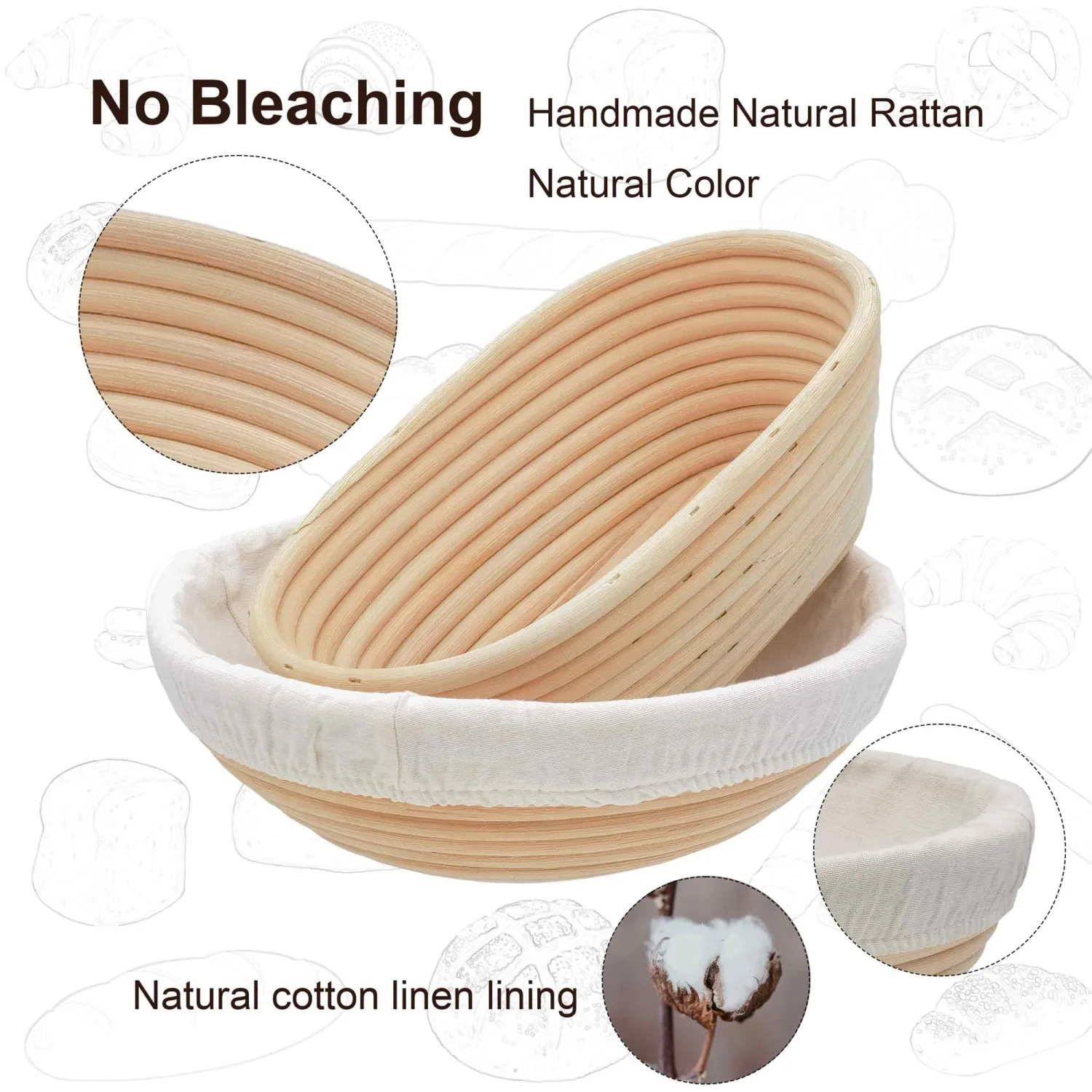 Banneton Bread Proofing Basket,9 Inch Round + 9.8 Inch Oval Sourdough Proofing Baskets with Liner,Dough Proofing Bowls,Made of Natural rattan,for Sourdough Bread Baking Supplies