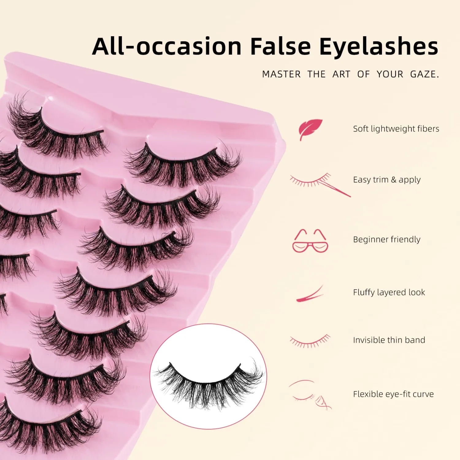 Mink Lashes Fluffy Wispy Lashes Natural Look 3D False Eyelashes D Curl Strip Lashe Long Cat Eye Short Fake Eyelash Pack 7 Pairs 16MM by Lulukerme A01