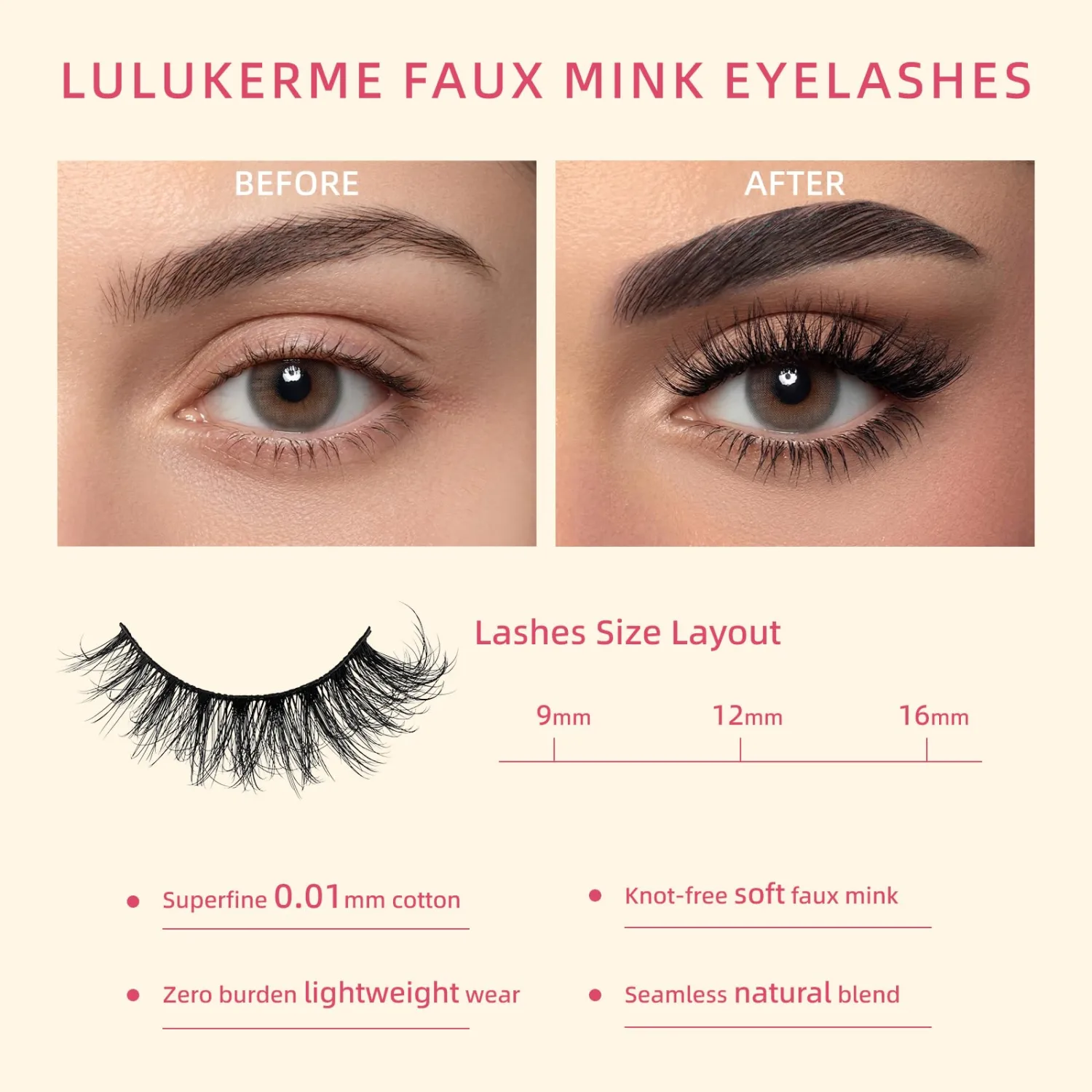 Mink Lashes Fluffy Wispy Lashes Natural Look 3D False Eyelashes D Curl Strip Lashe Long Cat Eye Short Fake Eyelash Pack 7 Pairs 16MM by Lulukerme A01