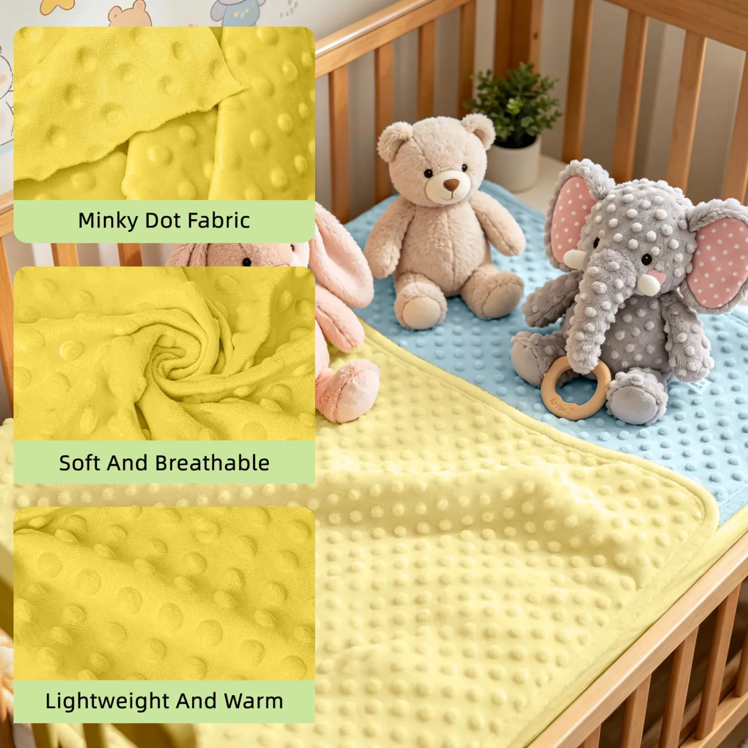 Minky Dot Fabric 65" Wide By The Yard Soft Fleece Fabric for Blanket, Pillow Covers, and DIY Crafts. (Gold Yellow, 2Y)