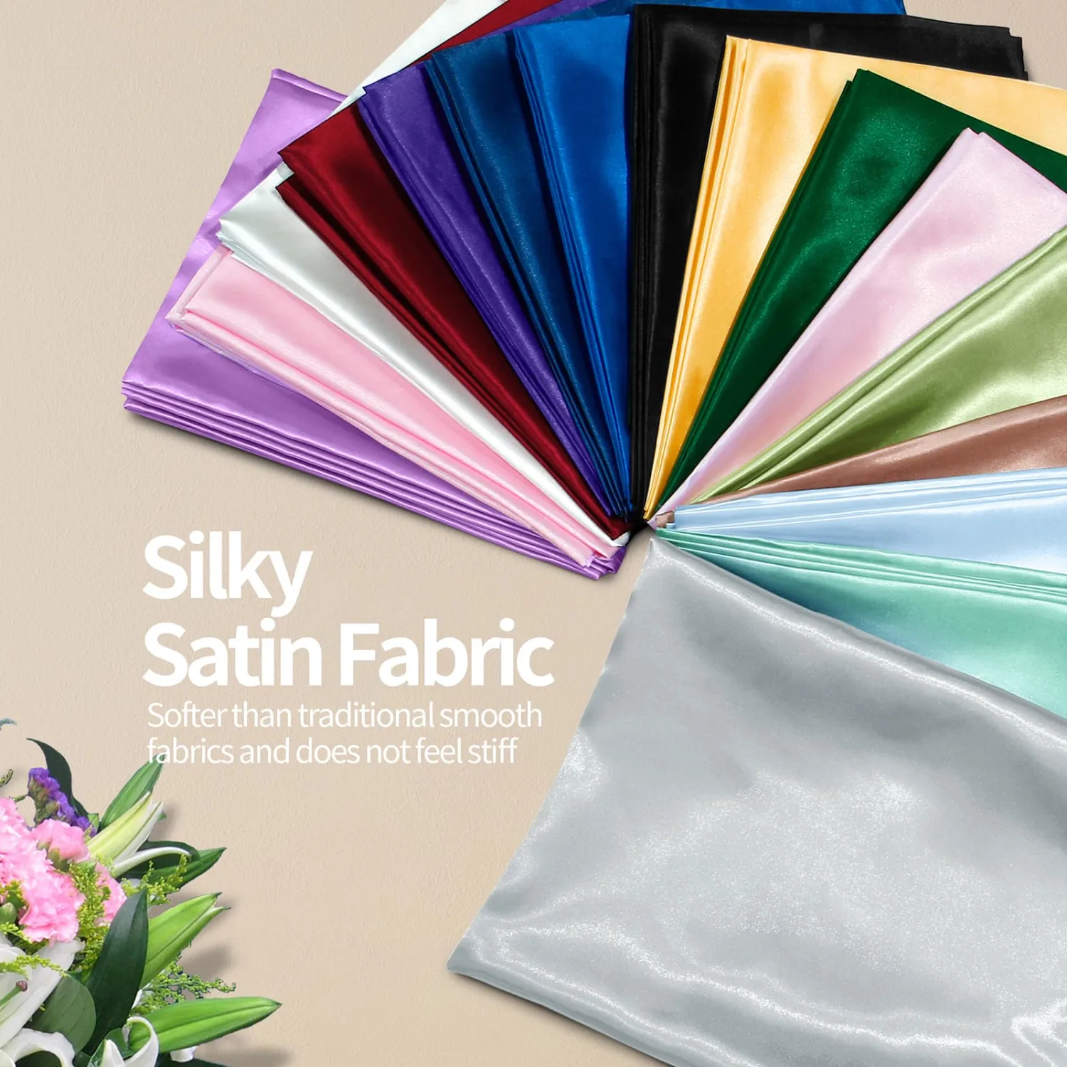 Homiest Light Grey Satin Fabric by The Yard, 1 Yard x 58 Inch | Silky Smooth Finish, Not Fade Not Shrink, Ideal for Wedding Dress Bridal Clothing DIY, Silky & Shiny Cloth, Machine Washable