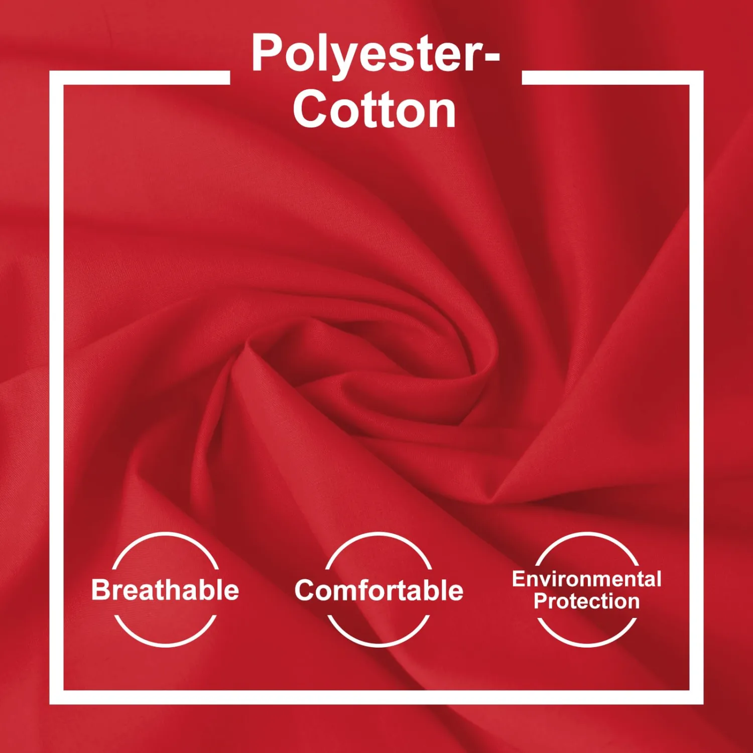 Cotton Polyester Broadcloth Fabric 57" Wide by The Yard Soft, Lightweight & Breathable Material for Sewing, Lining, Curtains, Bedding & DIY Projects (Red, 1 Yard)