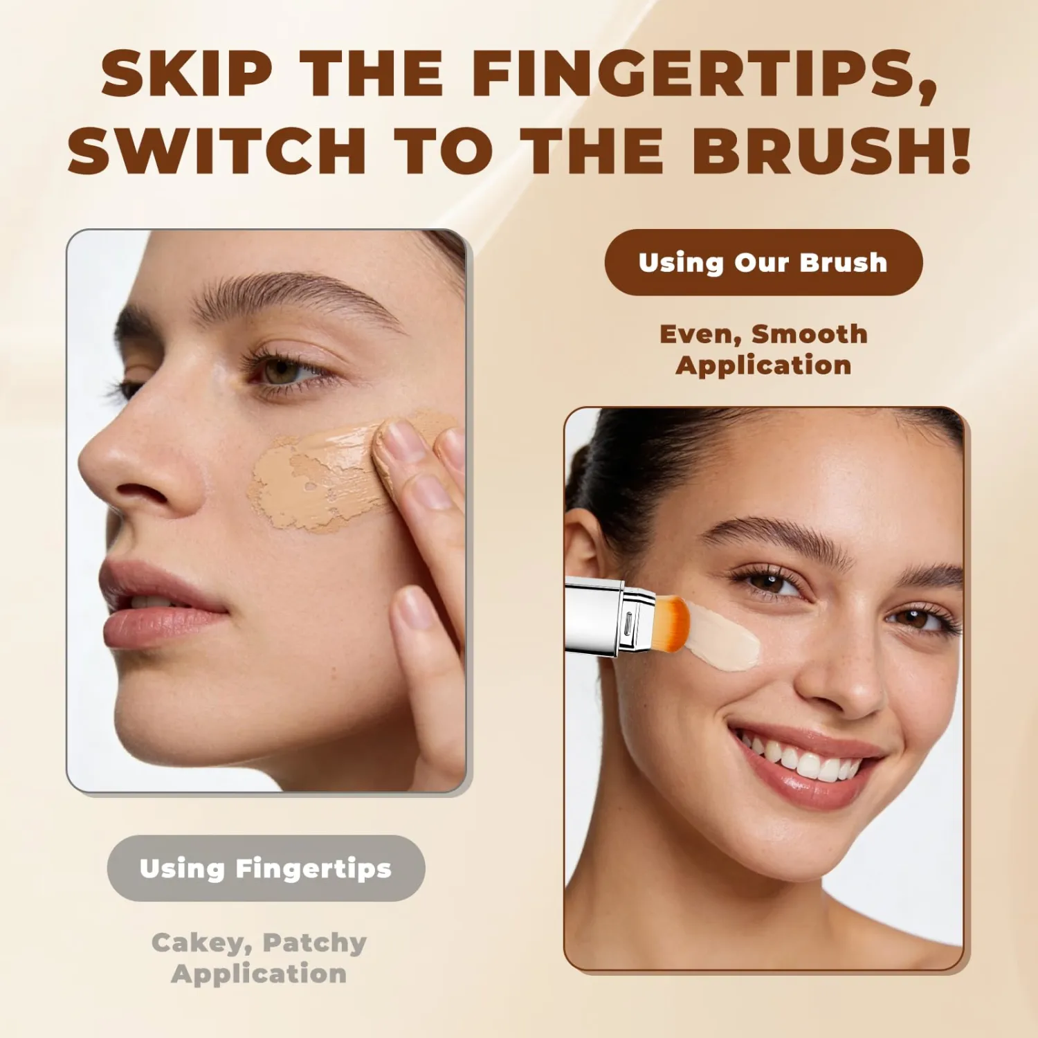 korean foundation stick with color-changing tone matching formula - lightweight cream foundation for natural finish, waterproof long-lasting face makeup with brush for all skin types (dark skin tone)