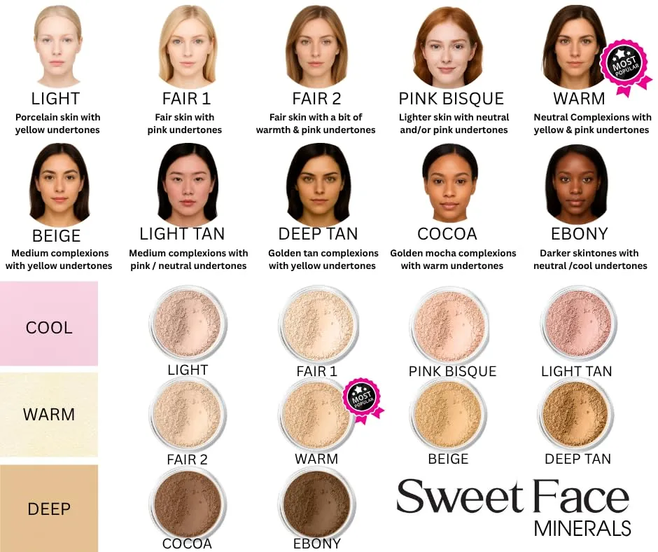 EVERYDAY KIT (FAIR 1) Full Size Mineral Makeup Set Matte Foundation Bare Face Sheer Powder Cover