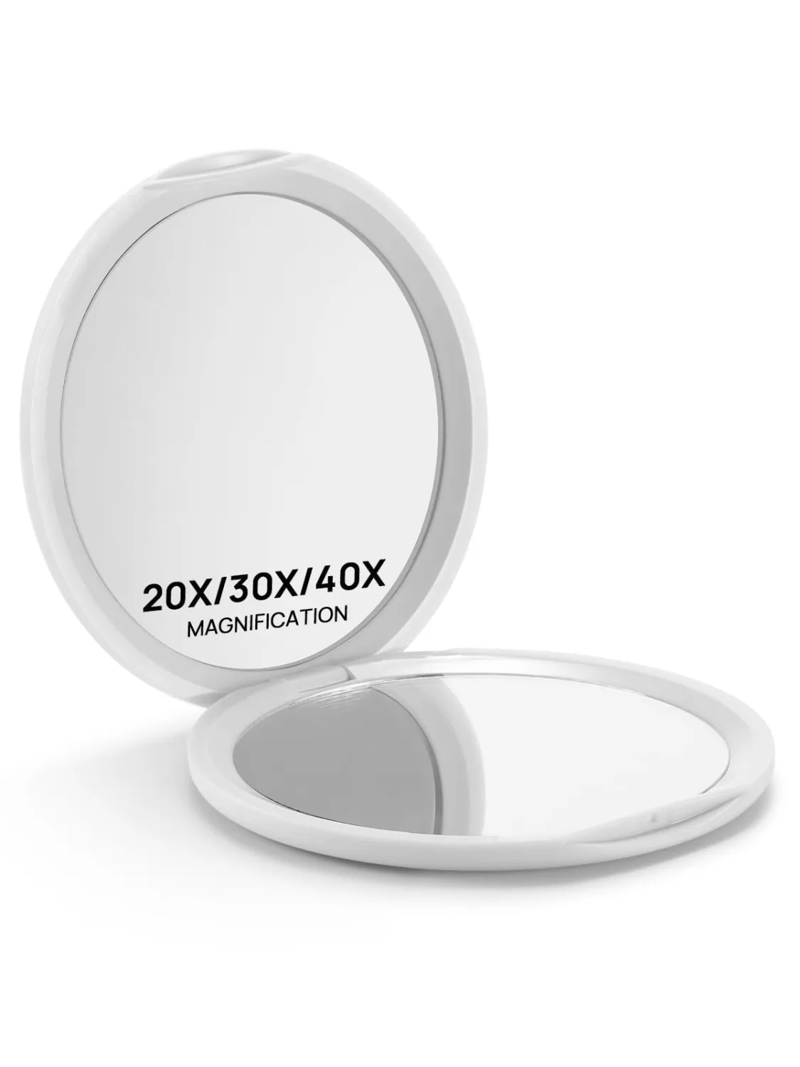 Macaki 1x/30x Compact Magnifying Mirror for Travel and Makeup, 3 in, White | Small Mirror for Purse, Portable Makeup Mirror, Dual-Sided Flip, Smooth Plastic & Glass,Purse Essentials
