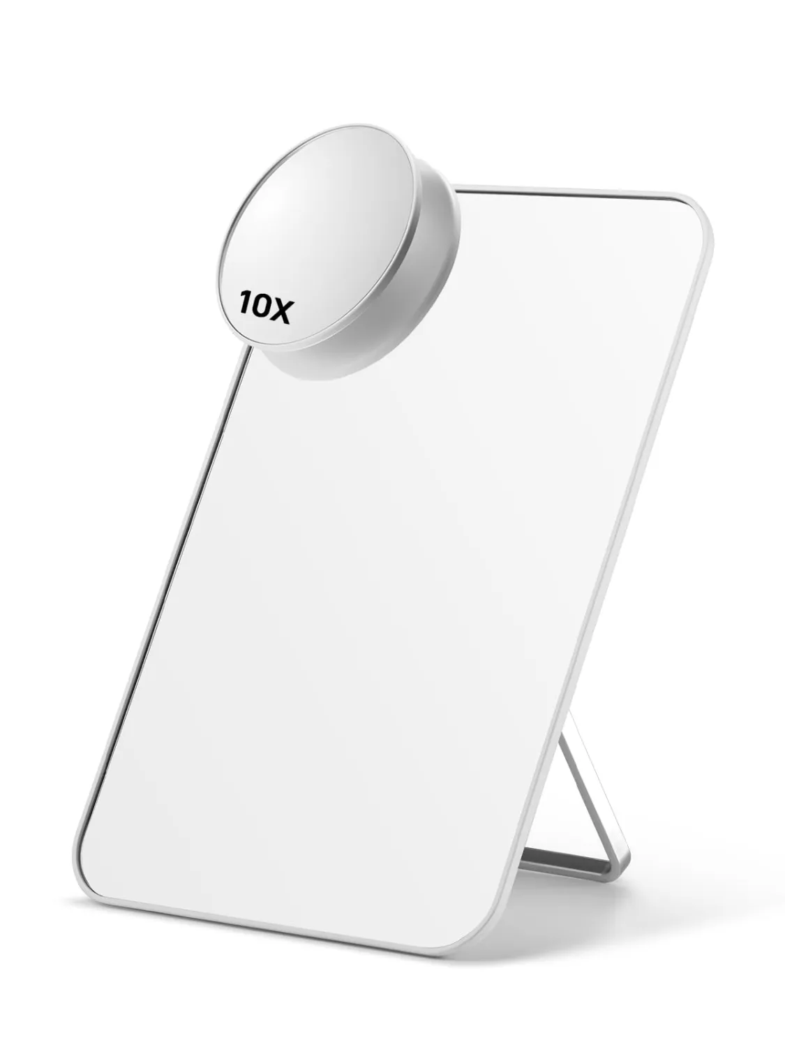 OMIRO 8 x 5 in Desk Makeup Mirror with 10X Magnifying Mirror, White | Adjustable Bracket and Hanging Hole for Shaving and Travel, Small 10X Magnifier with Strong Magnet, for Men and Women